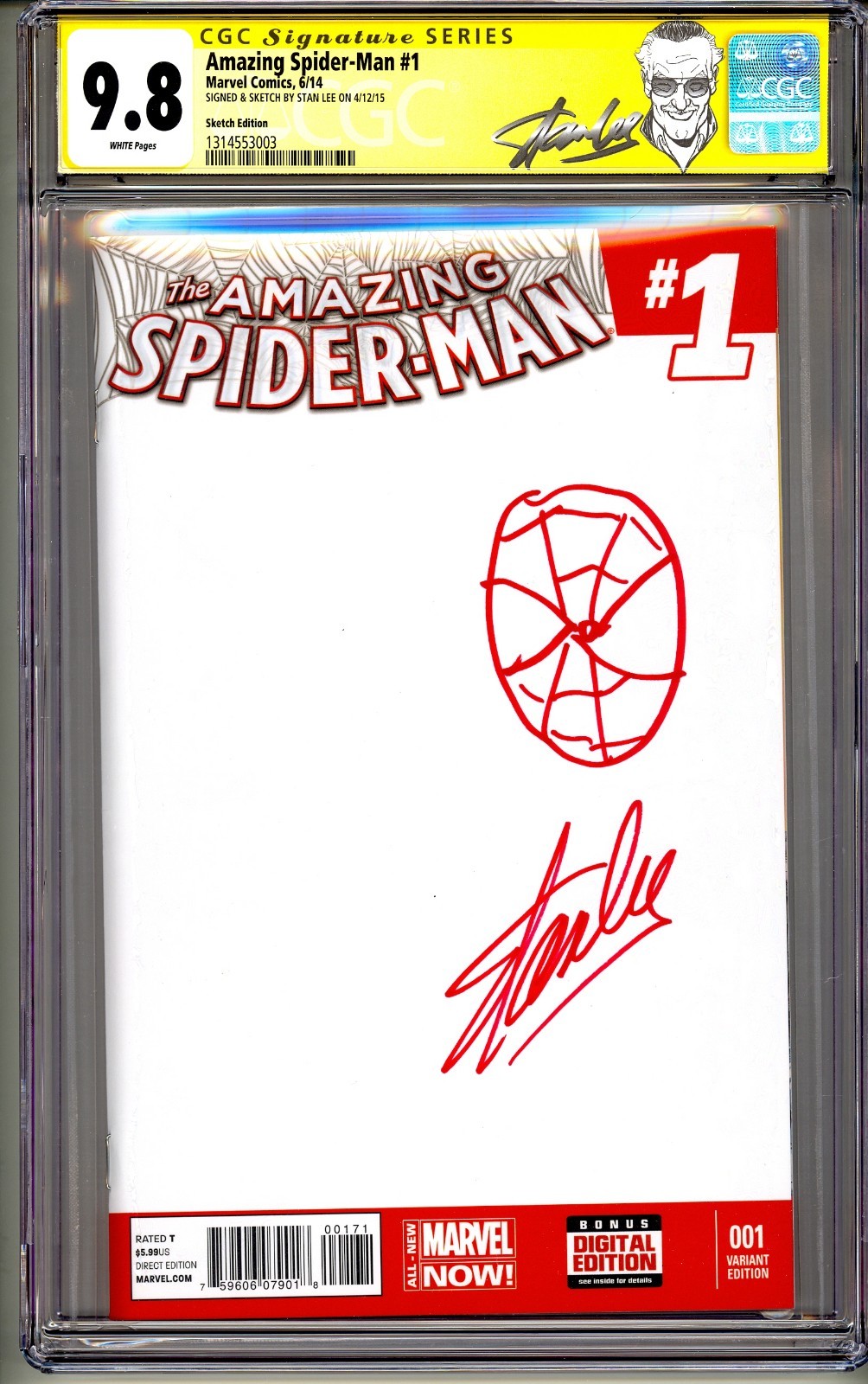 AMAZING SPIDER-MAN #1 CGC SS 9.8 STAN LEE SKETCH HUGE RED SPIDER-MAN HEAD RARE AMAZING SPIDER-MAN #1 CGC SS 9.8 STAN LEE SKETCH HUGE RED SPIDER-MAN HEAD RARE