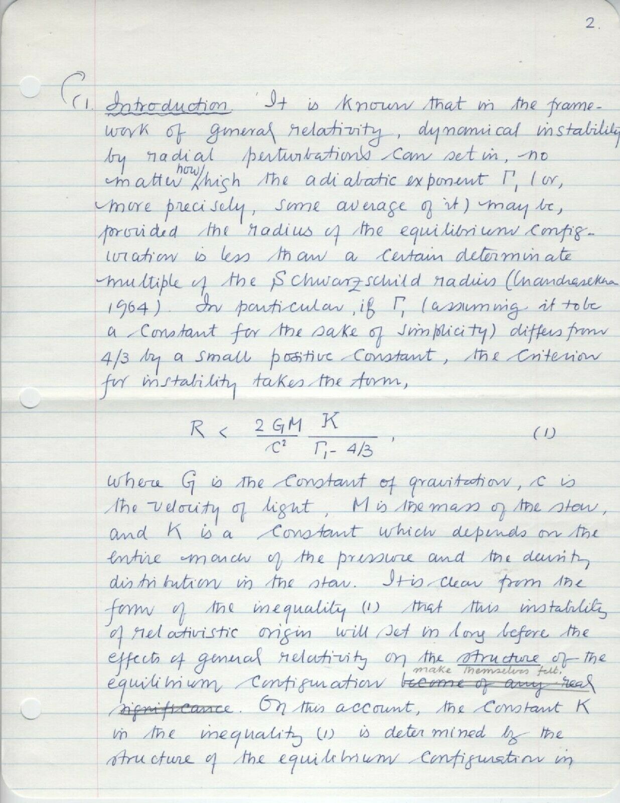 Important Subrahmanyan Chandrasekhar Nobel Prize physics manuscript autograph Important Subrahmanyan Chandrasekhar Nobel Prize physics manuscript autograph