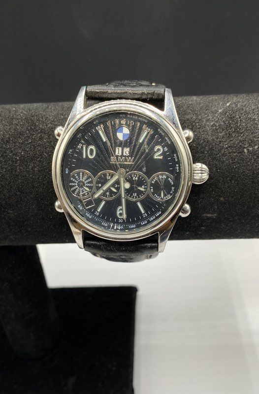 BMW 41mm Stainless Steel Automatic Chronograph Watch Black Dial Leather Strap BMW 41mm Stainless Steel Automatic Chronograph Watch Black Dial Leather Strap