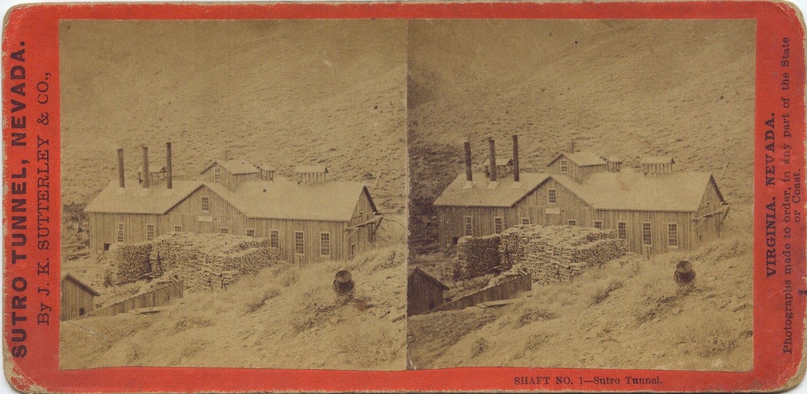 J.K.Sutterley & Co. stereoview (1860's) Sutro Tunnel Shaft No.1, Nevada