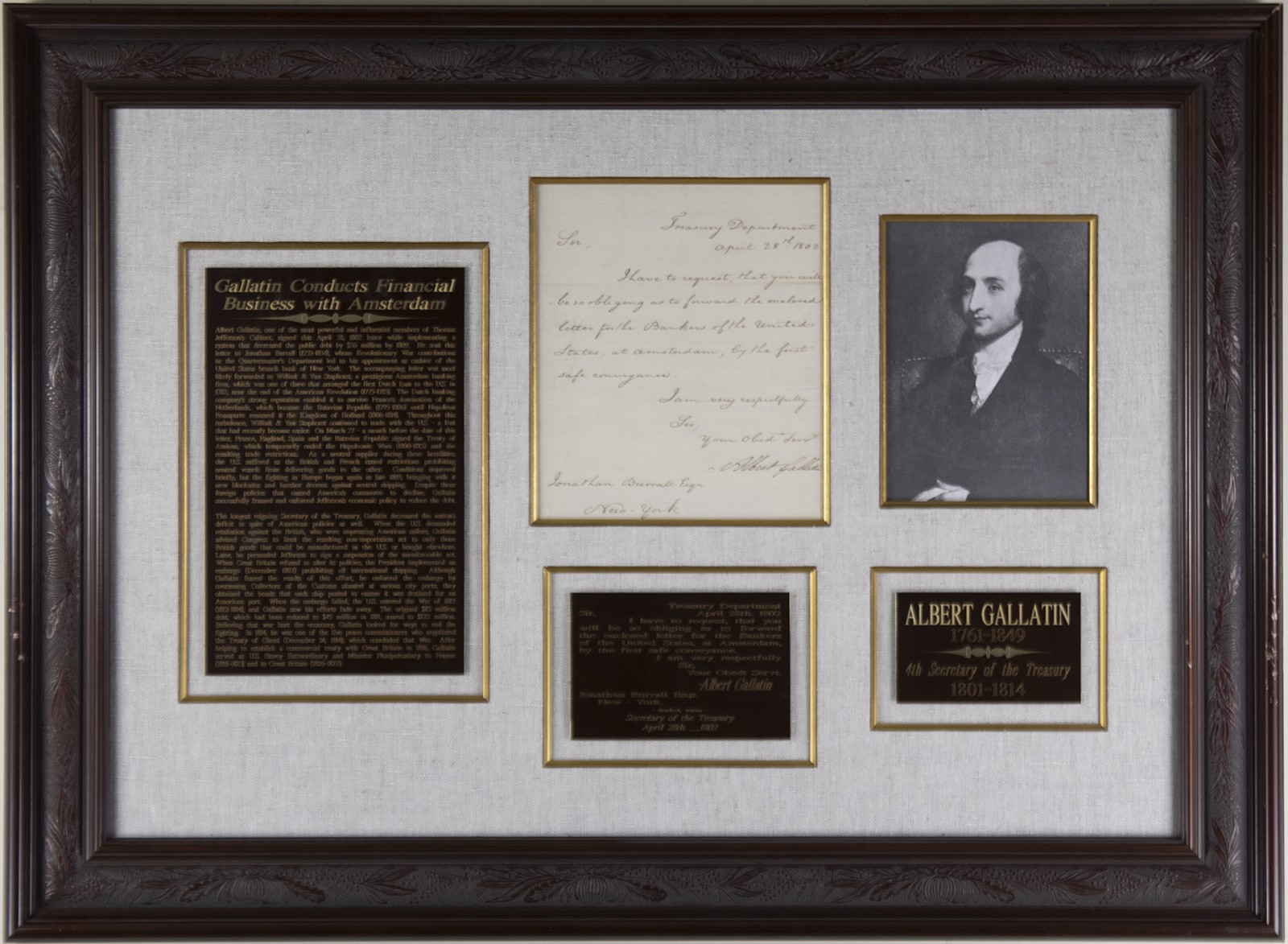 ALBERT GALLATIN - MANUSCRIPT LETTER SIGNED 04/28/1802