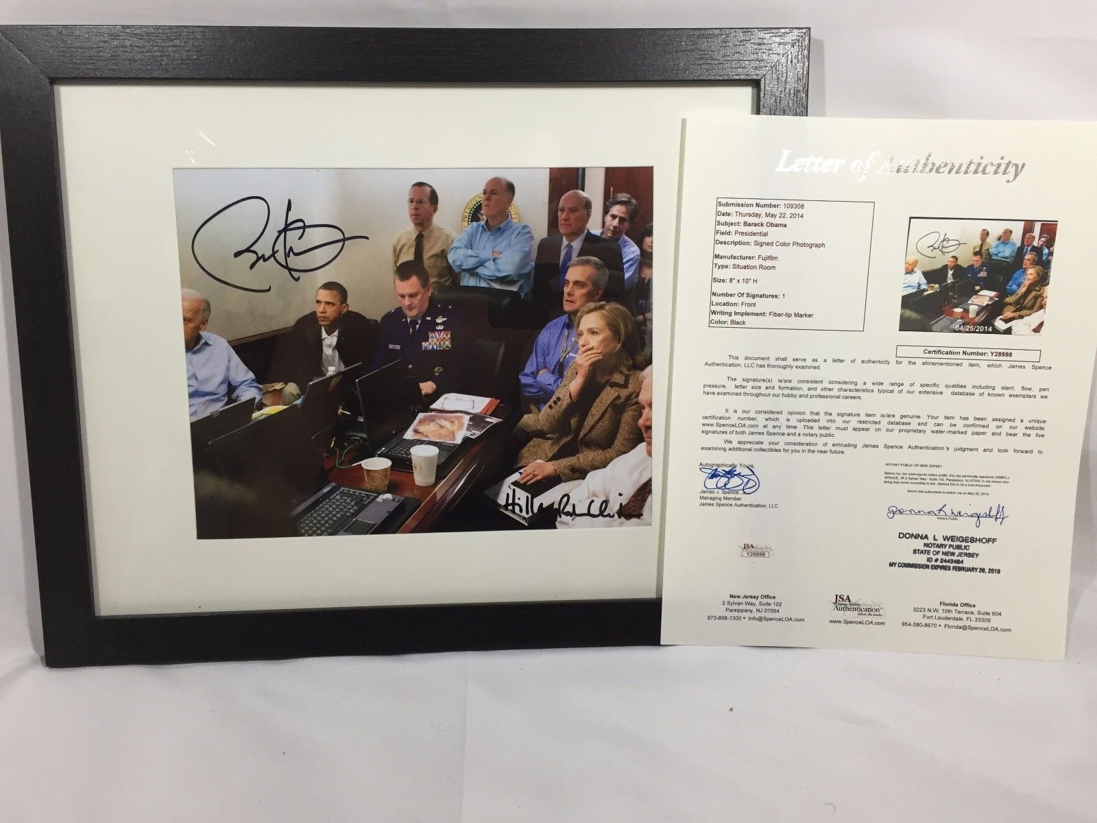 President Barack Obama & Hillary Clinton Signed/Auto War Room Photo JSA Rare 1/1