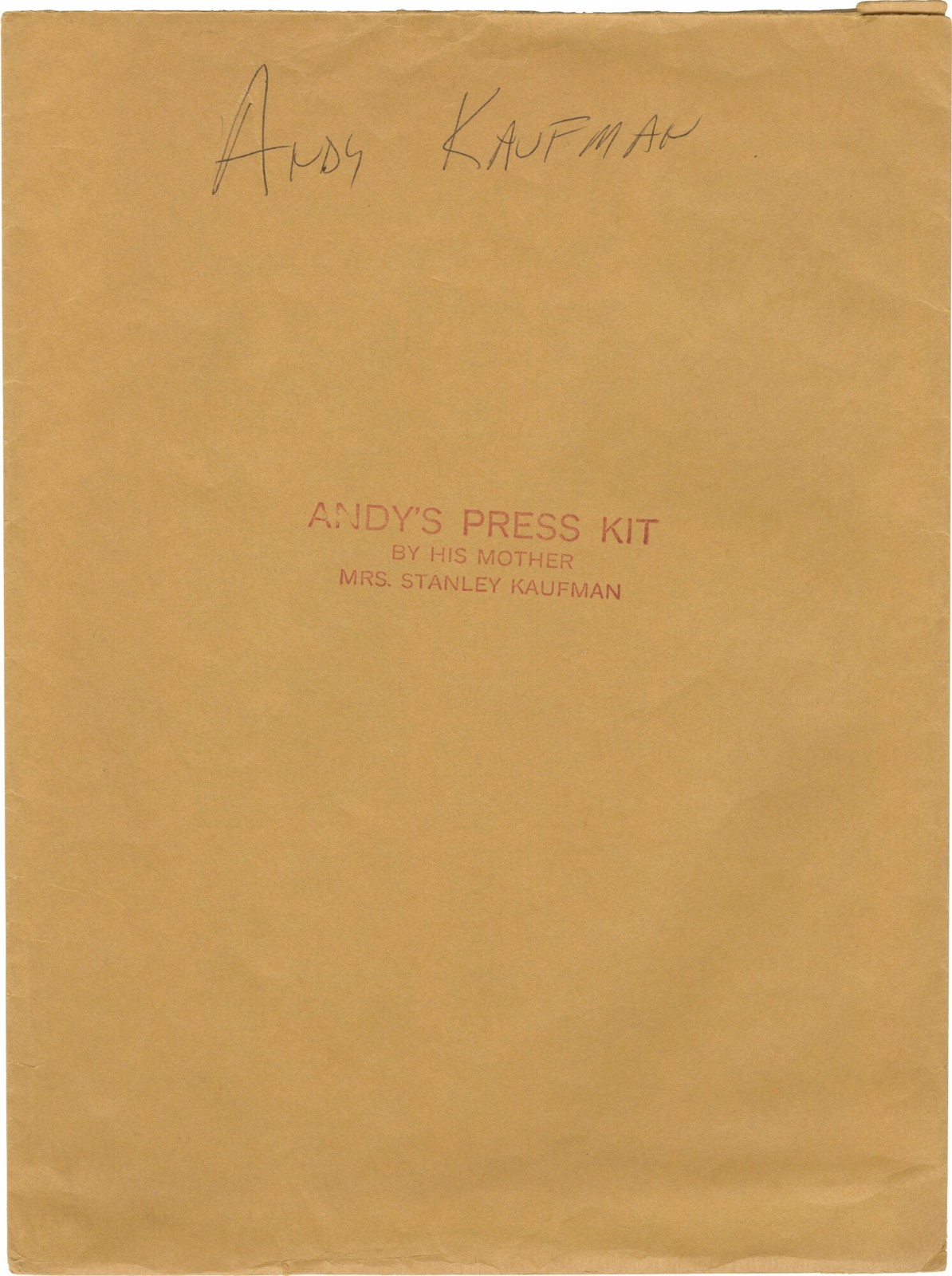 ANDY'S ANDY KAUFMAN'S PRESS KIT BY HIS MOTHER MRS STANLEY KAUFMAN #157489 ANDY'S ANDY KAUFMAN'S PRESS KIT BY HIS MOTHER MRS STANLEY KAUFMAN #157489