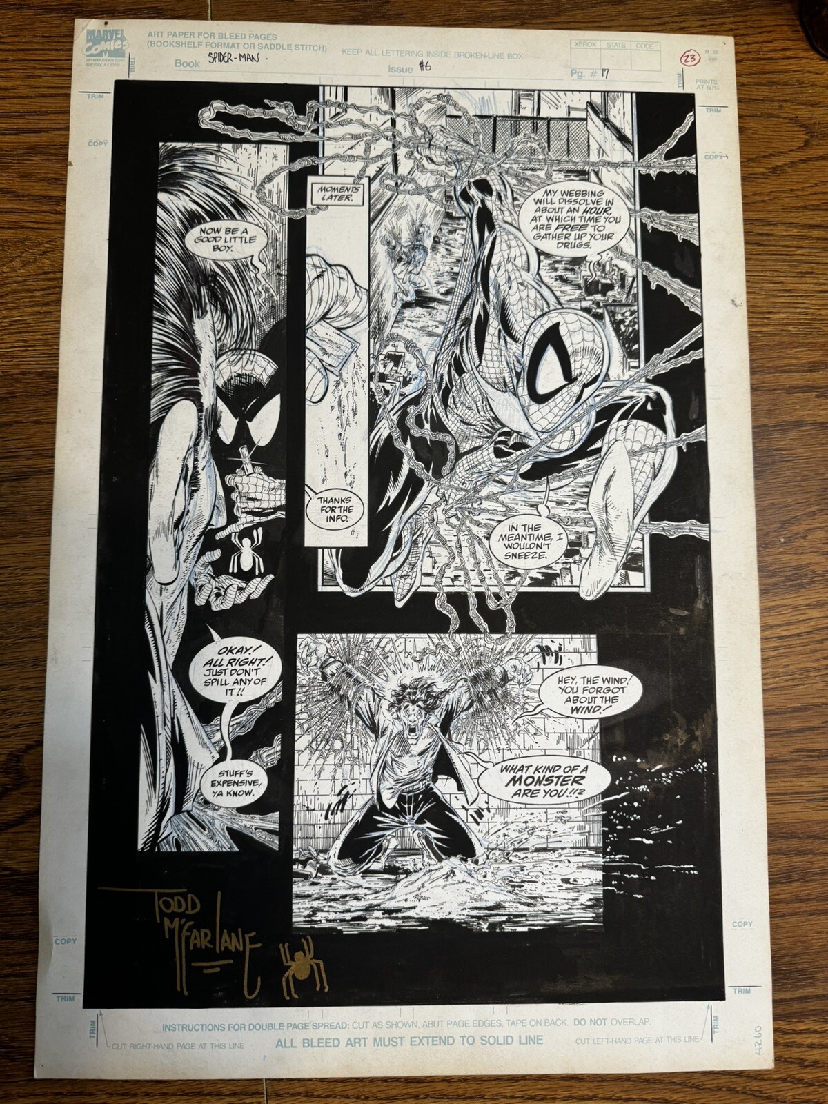TODD McFARLANE ORIGINAL ART… SPIDER-MAN HOLDING COCAINE TODD McFARLANE ORIGINAL ART… SPIDER-MAN HOLDING COCAINE