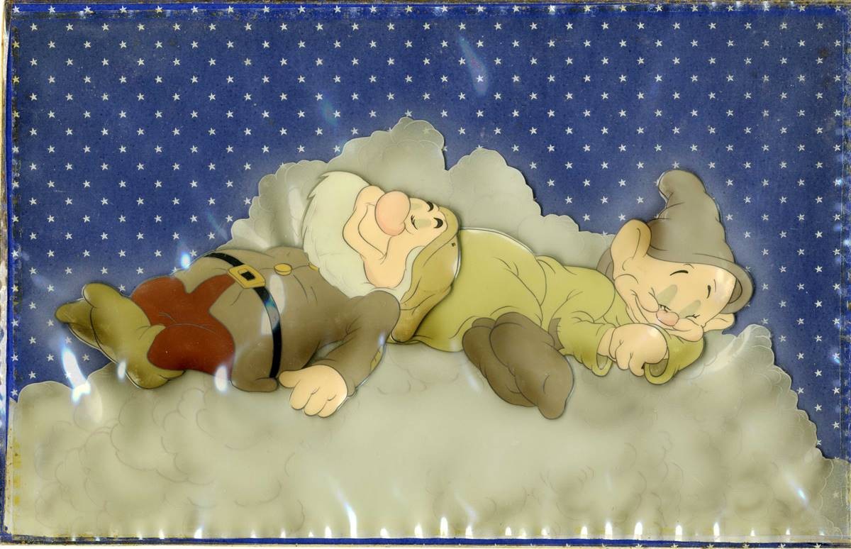 Original Courvoisier Cel of Happy and Dopey from Snow White and the Seven Dwarfs Original Courvoisier Cel of Happy and Dopey from Snow White and the Seven Dwarfs