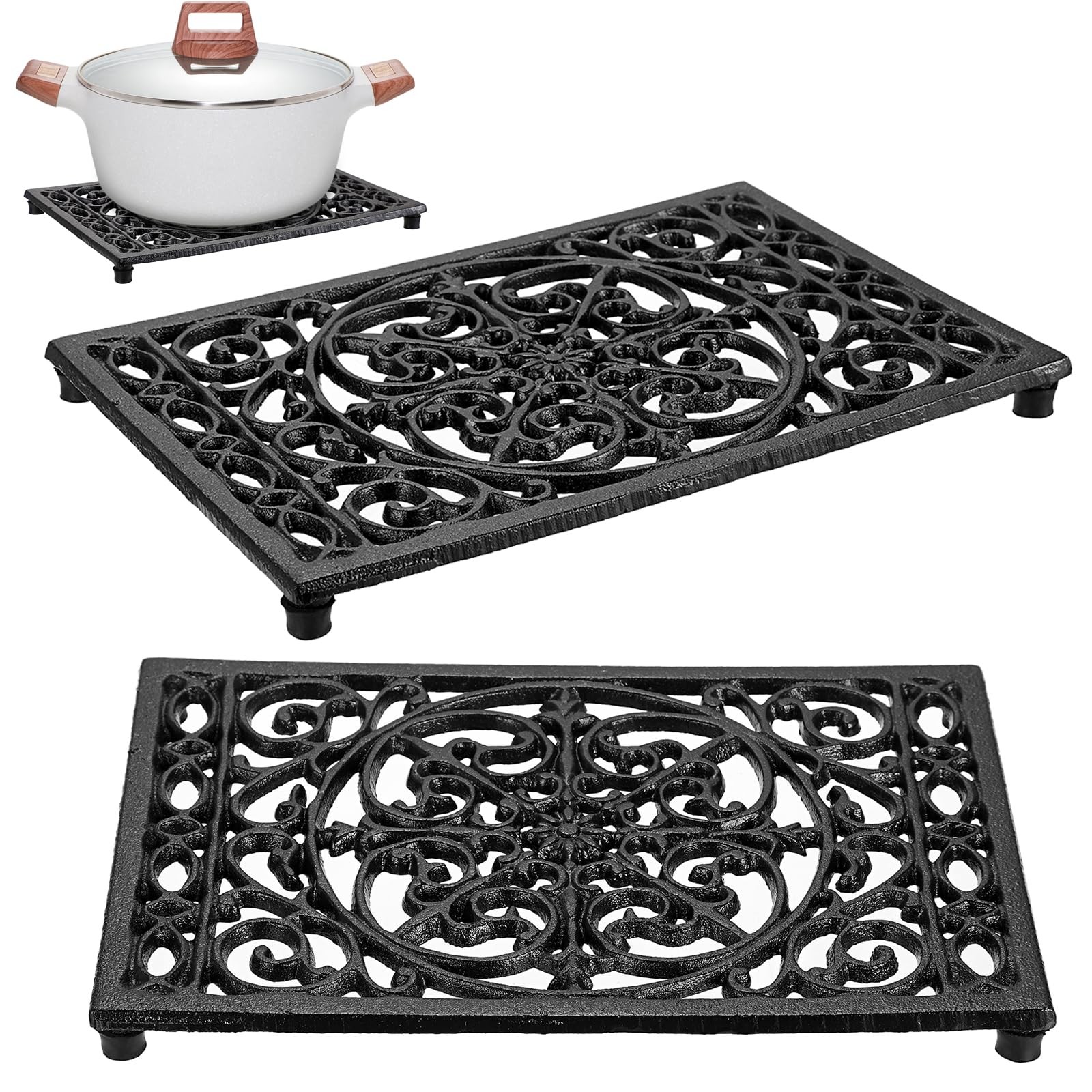 Sumnacon Cast Iron Trivet 2Pcs Heat Resistant Trivets 9.6 x 6.3 Inch, Black Sumnacon Cast Iron Trivet 2Pcs Heat Resistant Trivets 9.6 x 6.3 Inch, Black