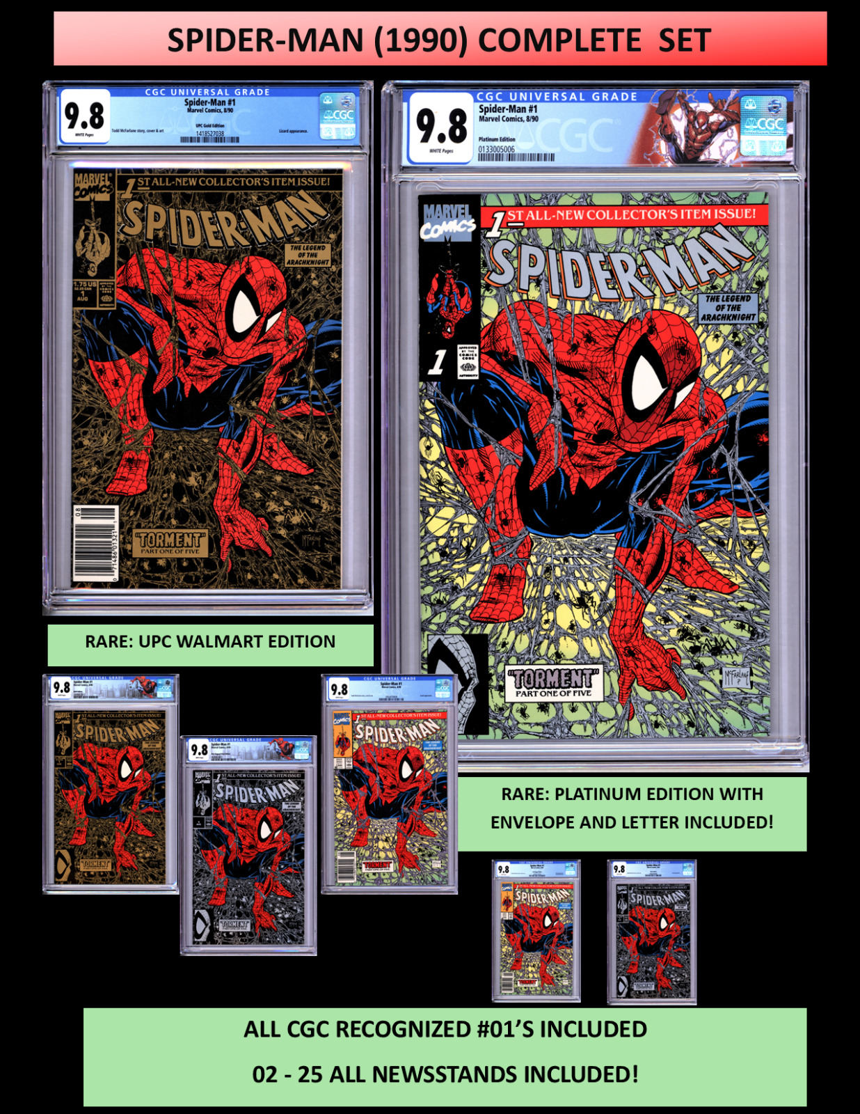Spider-Man #1  - 25 CGC 9.8 WP NEWSSTAND (S) - SET OF 31 BOOKS - PLATINUM & GOLD
