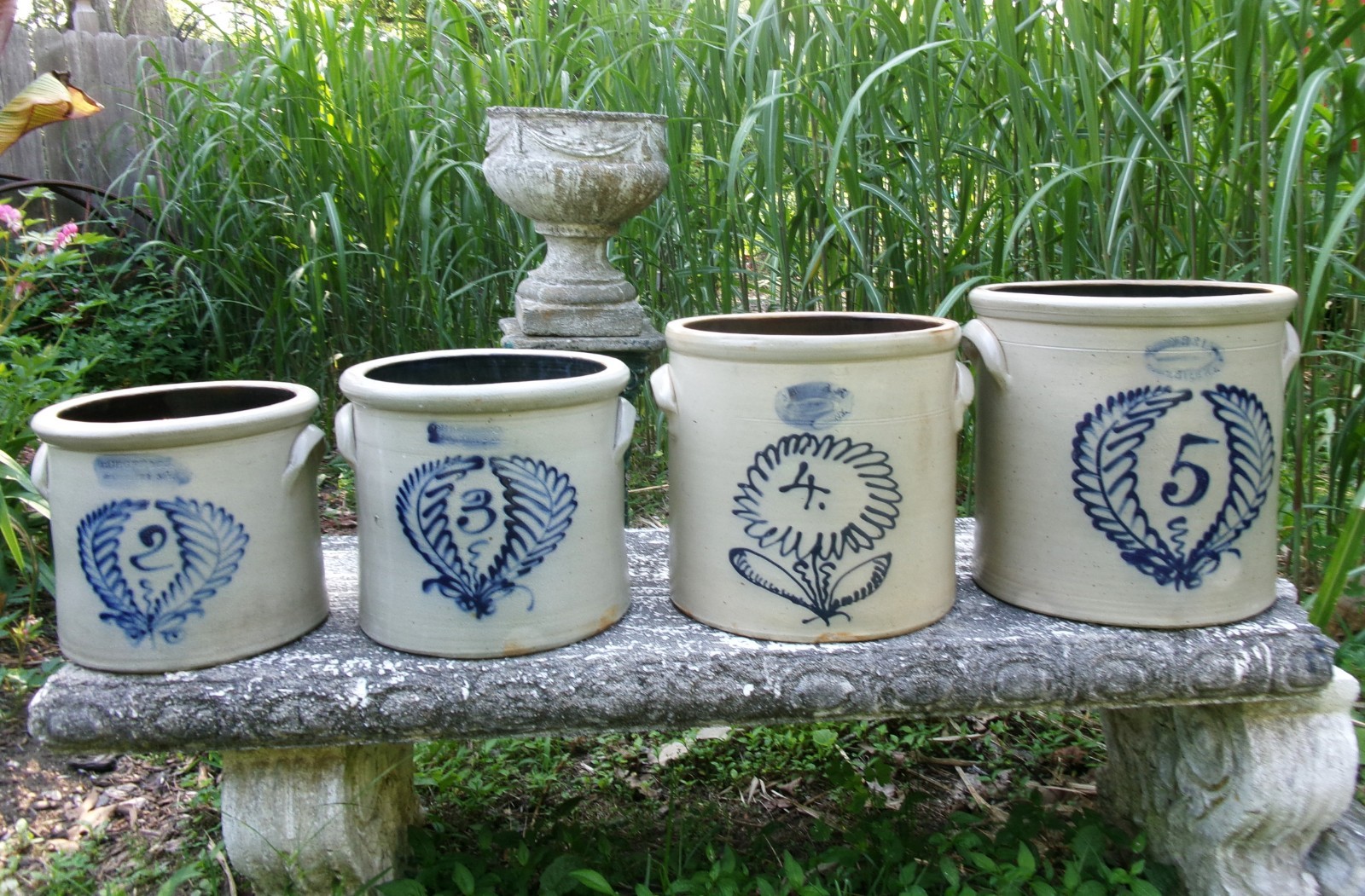 ANTIQUE PRIMITIVE COUNTRY SET OF FOUR JOHN BURGER ROCHESTER NY STONEWARE CROCKS ANTIQUE PRIMITIVE COUNTRY SET OF FOUR JOHN BURGER ROCHESTER NY STONEWARE CROCKS