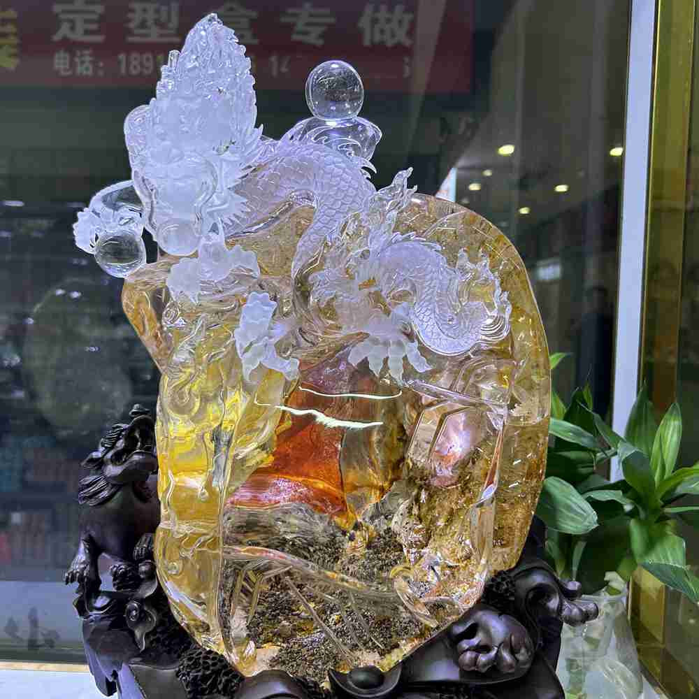 Large 72LB Rare Top Natural Fire Quartz Dragon Carved Crystal Reiki Decor +Stand Large 72LB Rare Top Natural Fire Quartz Dragon Carved Crystal Reiki Decor +Stand