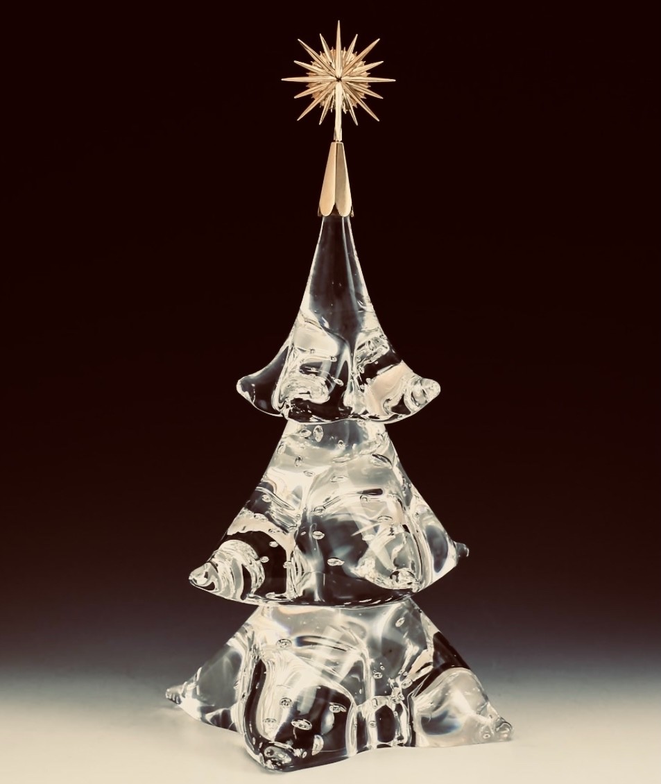 NEW BIG STEUBEN glass BUBBLE XMAS TREE 18K GOLD STAR James Houston Ornament art