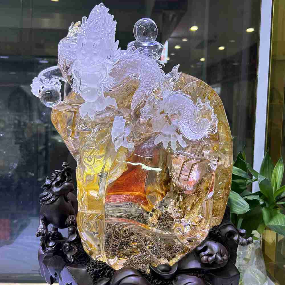 72.7LB Top Rare Natural Clear Crystal Quartz + Fire Quartz Dragon decor + stand 72.7LB Top Rare Natural Clear Crystal Quartz + Fire Quartz Dragon decor + stand