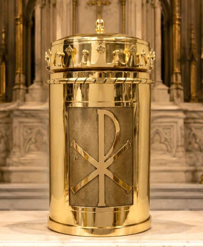Older Vintage Brass Cylinder Church Tabernacle with 2 Keys, 26 1/2 Older Vintage Brass Cylinder Church Tabernacle with 2 Keys, 26 1/2
