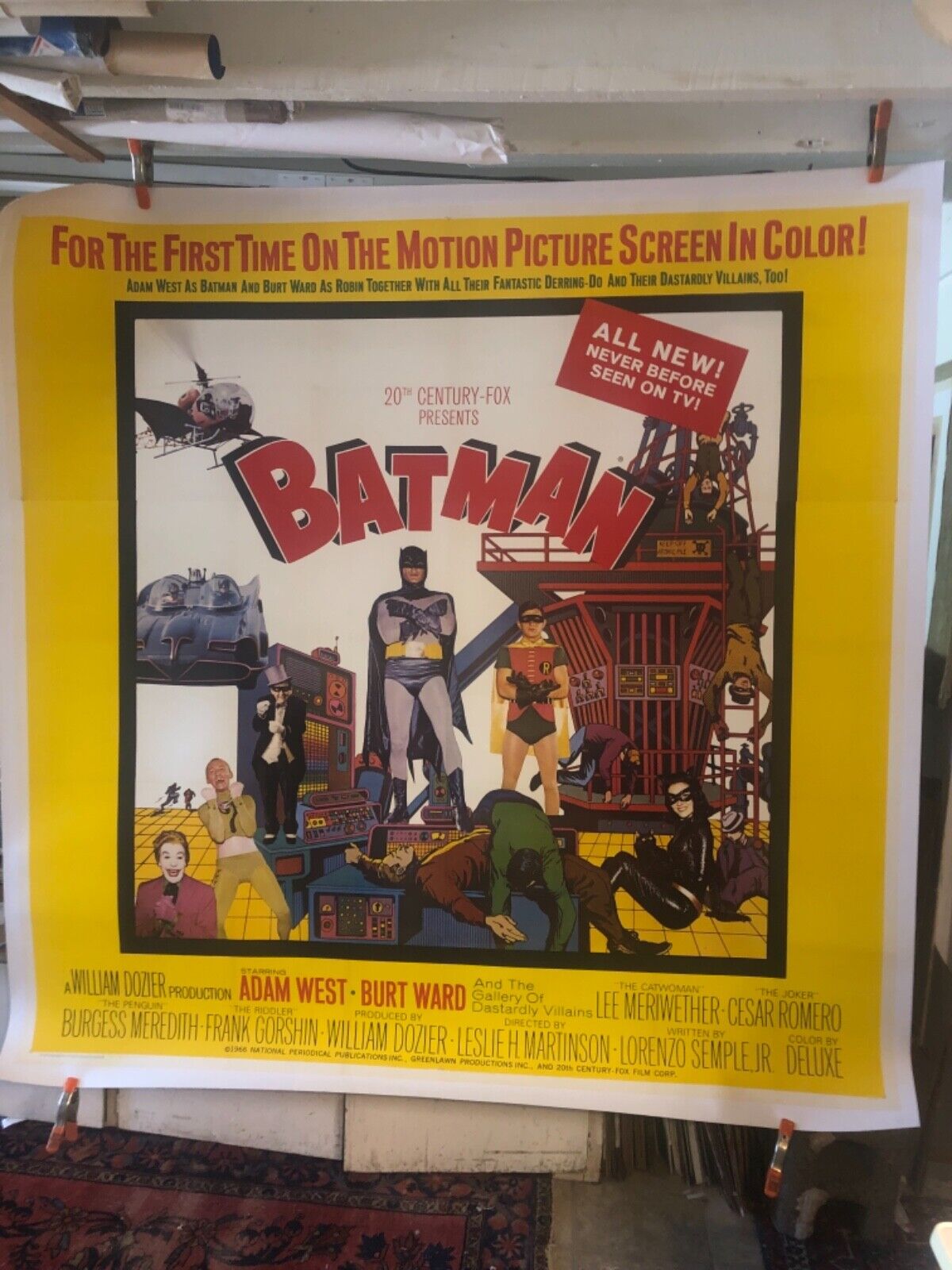 RARE c1966 Batman movie poster 20th cent Fox 6 sheet poster NM laid on linen 81”
