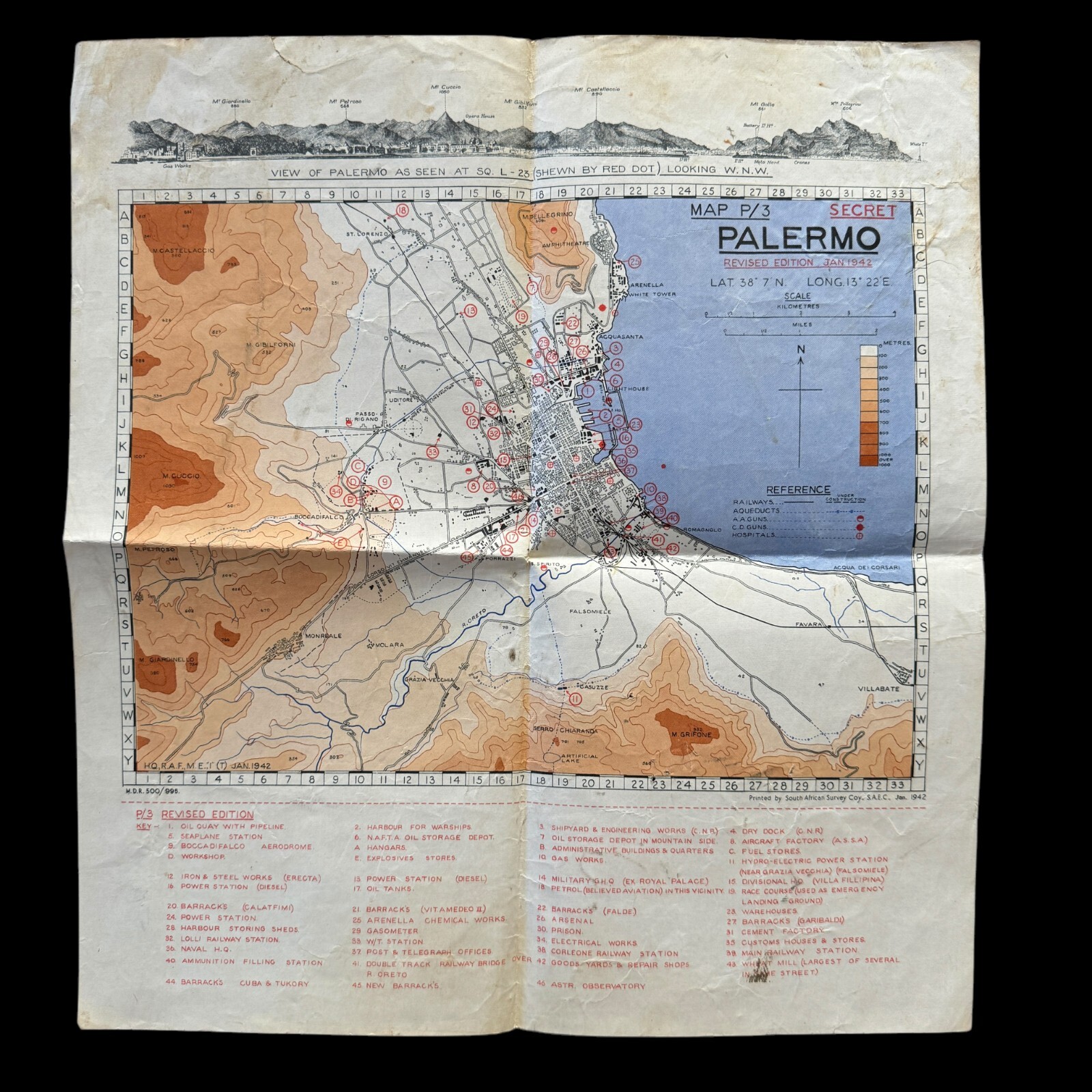 RARE WWII 1942 SECRET Royal Air Force Palermo Sicily Bombing Raid Target Map