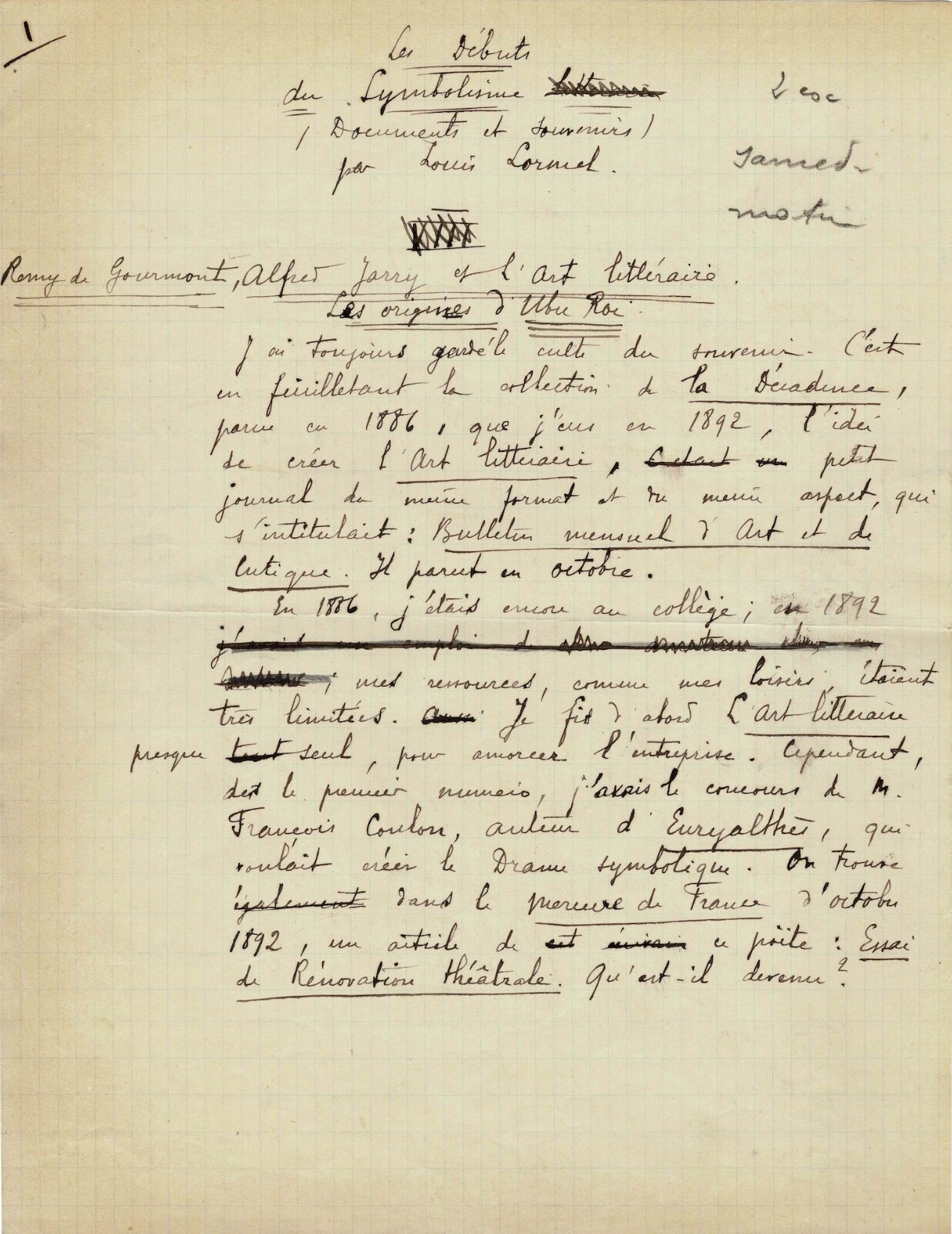 Alfred JARRY\'s Literary Earlys - Signed Autograph Manuscript. Alfred JARRY\'s Literary Earlys - Signed Autograph Manuscript.