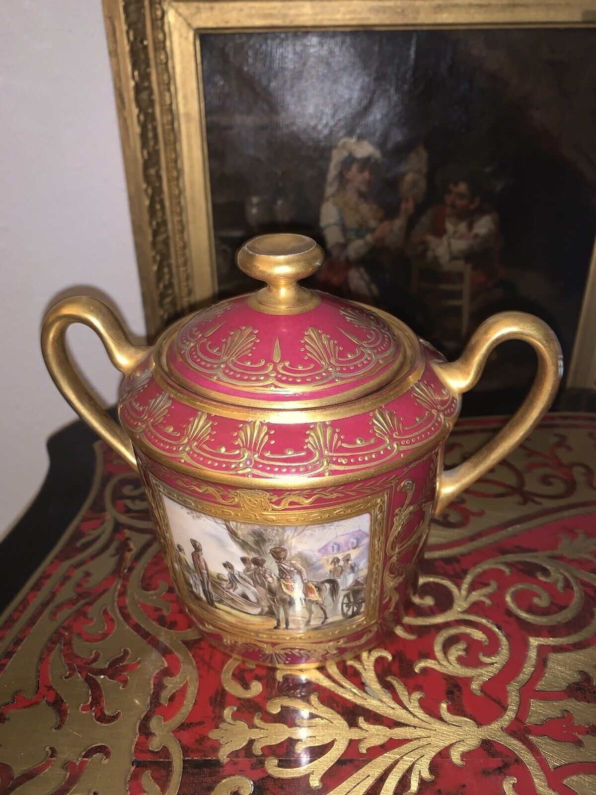 Rare Antique Sevres Porcelain Large Sugar Bowl Napoleon Princess Murat