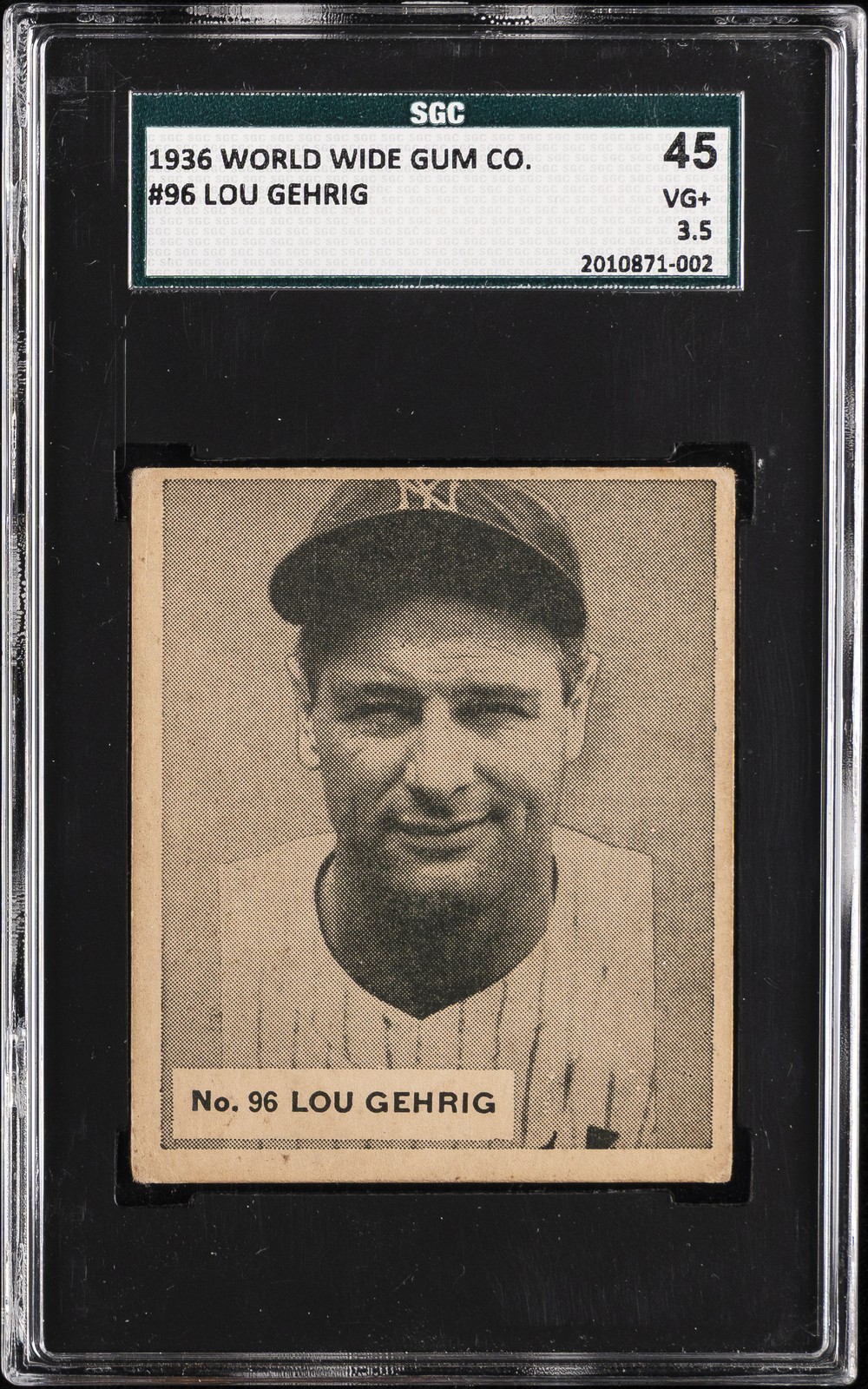 1936 WORLD WIDE GUM CO. #96 LOU GEHRIG SGC 3.5 1936 WORLD WIDE GUM CO. #96 LOU GEHRIG SGC 3.5
