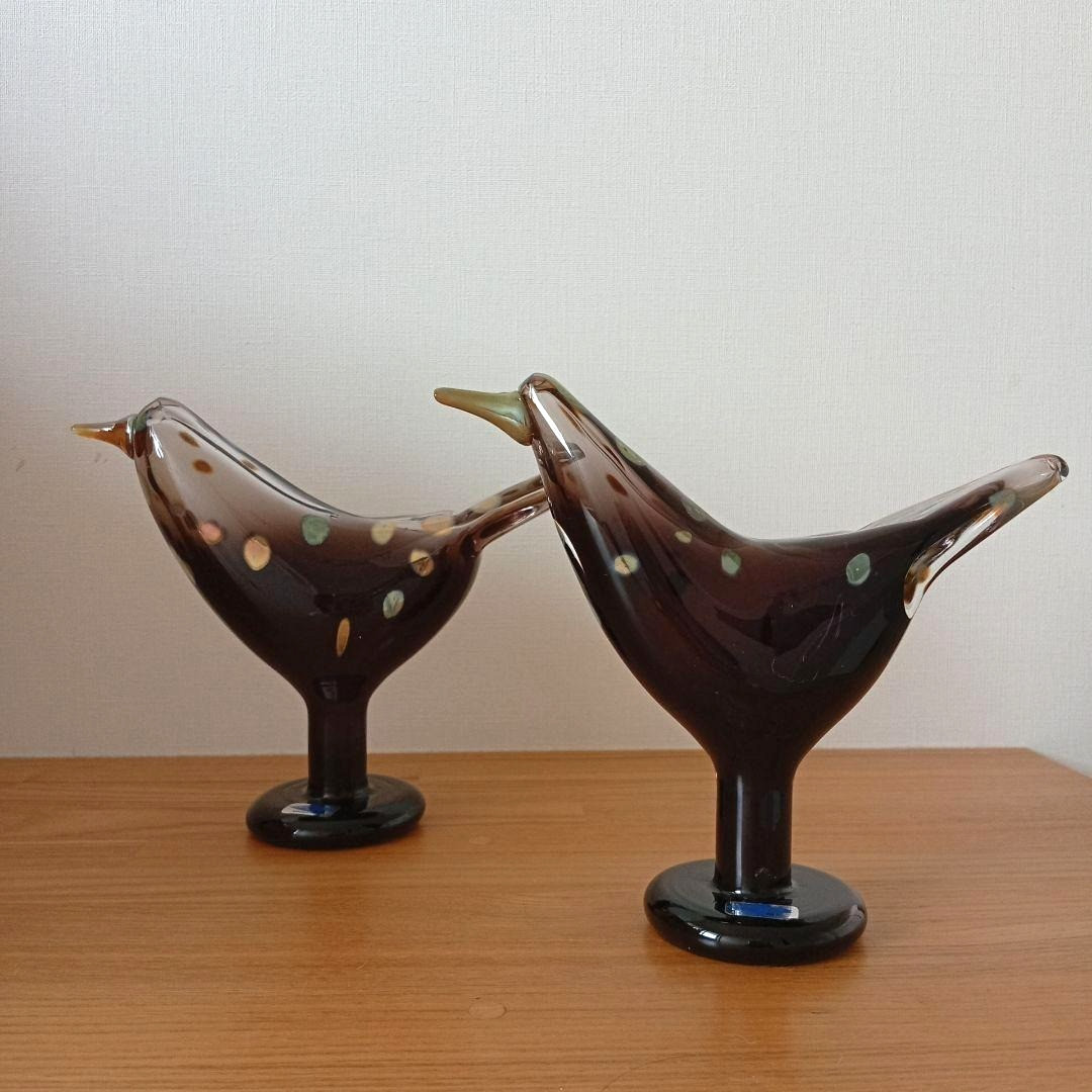 Iittala Oiva Toikka Bird Songthrush Pair Set Nuutajarvi Vintage Glass Rare Iittala Oiva Toikka Bird Songthrush Pair Set Nuutajarvi Vintage Glass Rare
