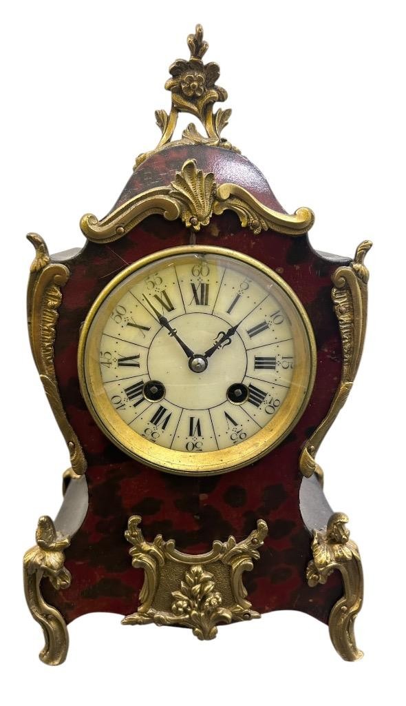Exquisite Antique French Faux shell & Ormolu Boulle Mantle Clock – circ Exquisite Antique French Faux shell & Ormolu Boulle Mantle Clock – circ
