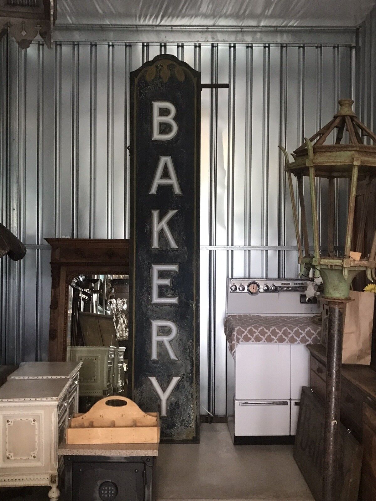 C.1920 Double Sided Opal Glass Letters Lighted Bakery Sign Porcelain Sockets