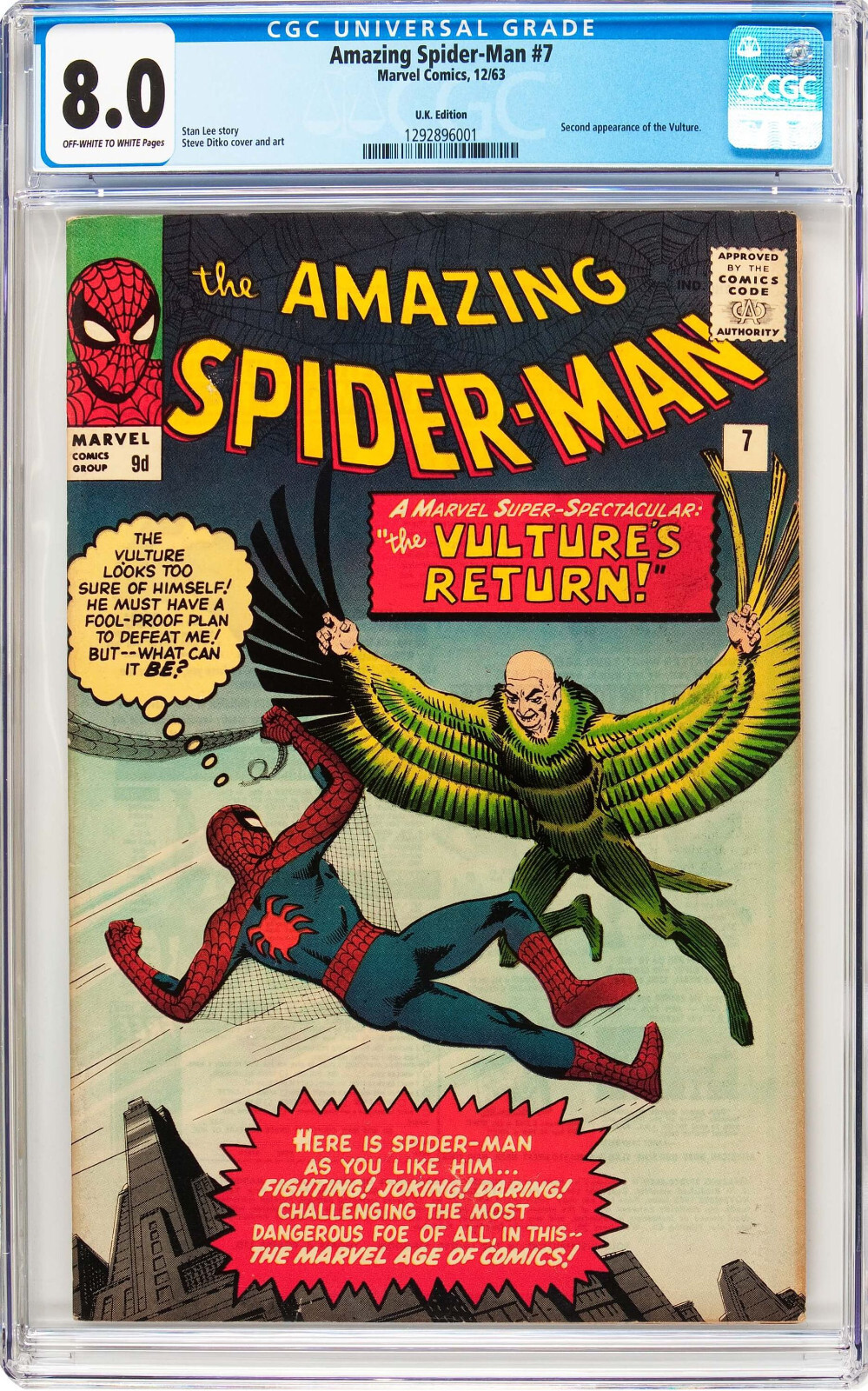 AMAZING SPIDER-MAN #7 CGC 8.0 OWW UK PRICE VARIANT CGC #1292896001 AMAZING SPIDER-MAN #7 CGC 8.0 OWW UK PRICE VARIANT CGC #1292896001