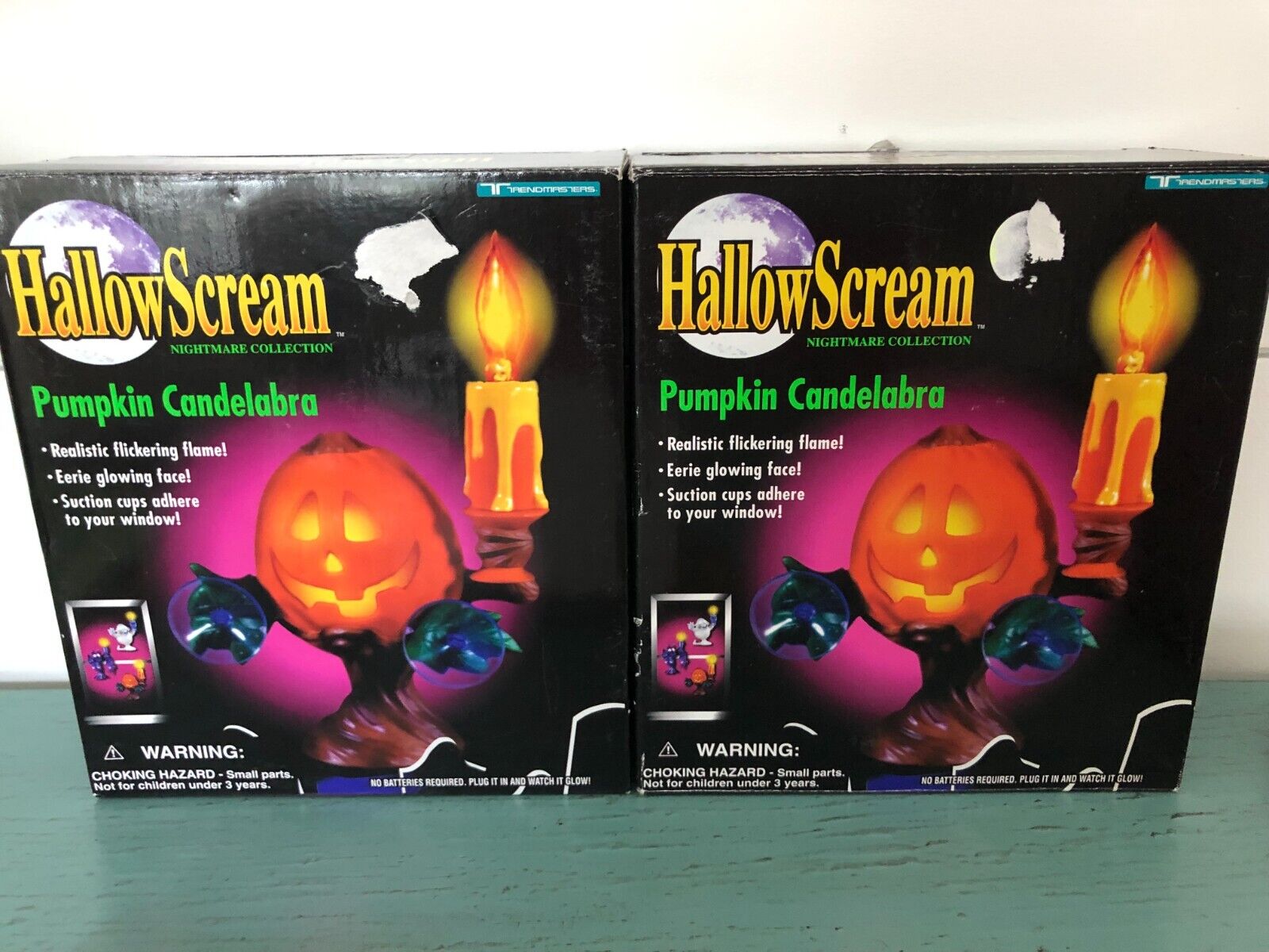 Vintage Halloween Decor Hallow Scream JOL Candelabra Light Pair NIB 1997 WOW