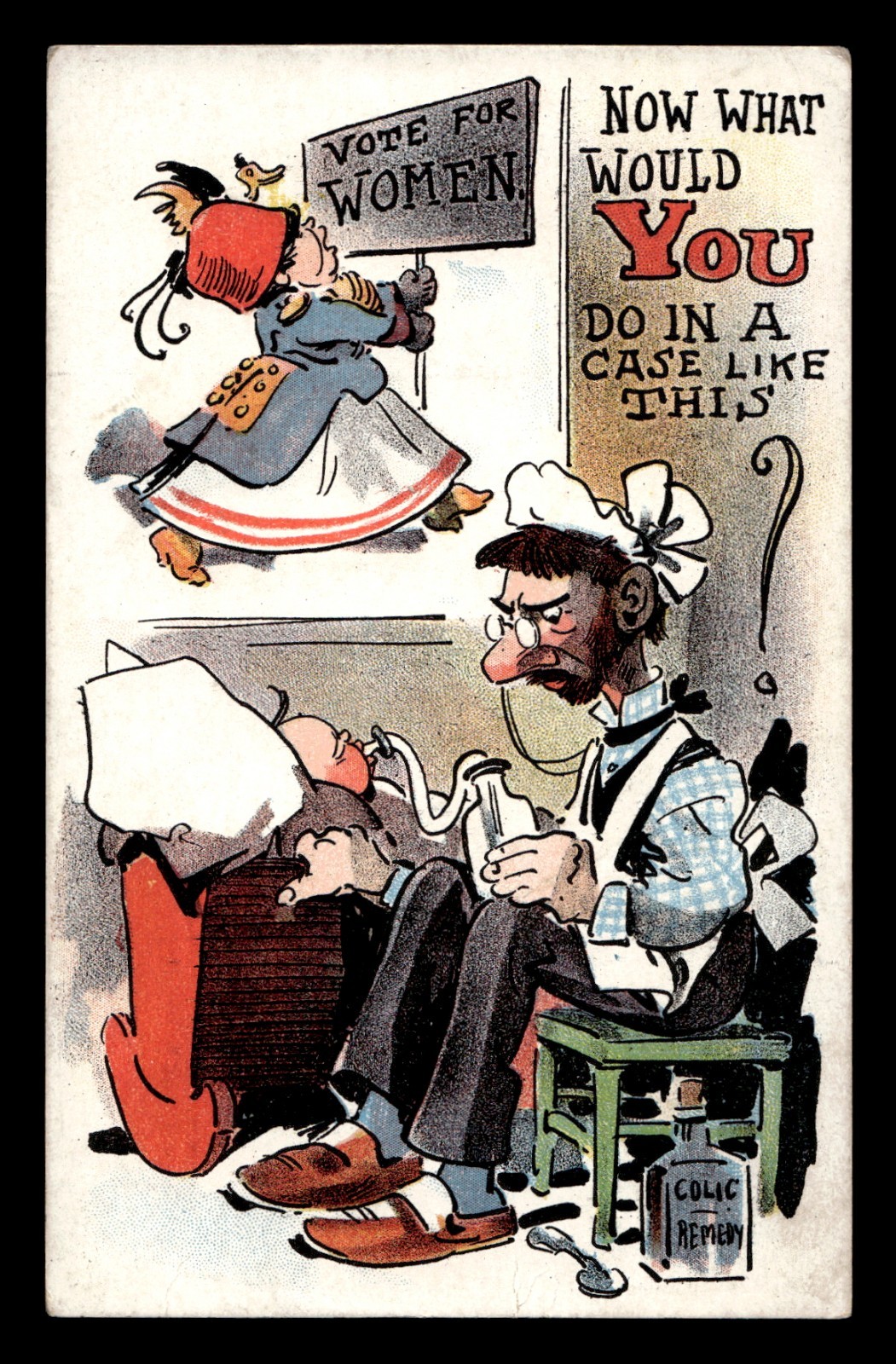 1909 Now What Would You Do In A Case Like This Anti-Suffrage Postcard 1909 Now What Would You Do In A Case Like This Anti-Suffrage Postcard