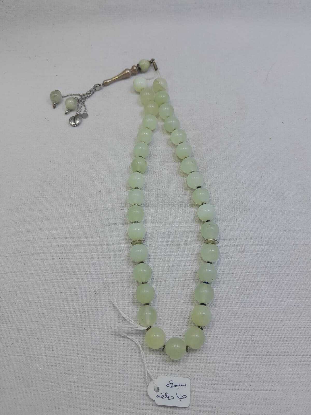 Old Used Natural Jade Silver Prayer Beads 33 Islam Rosary Handmade Islamic Arab