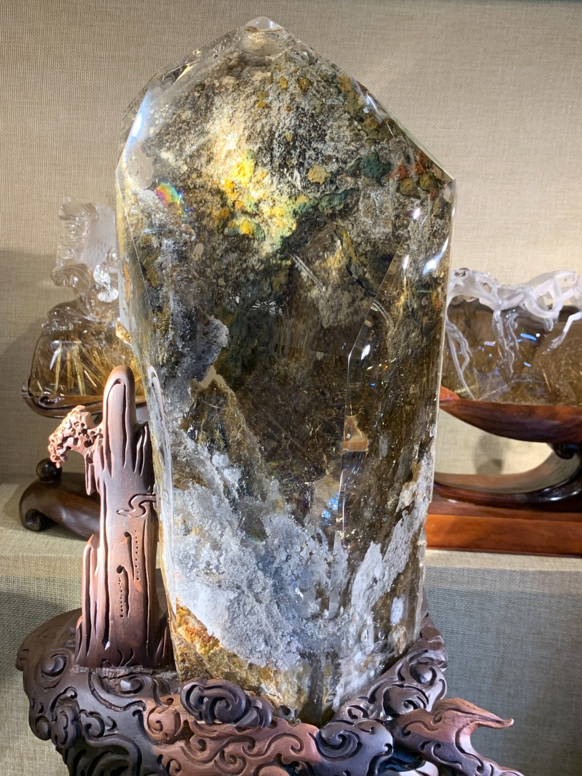 20LB TOP Natural Coloured phantom Ghost quartz carved crystal specimen+stand