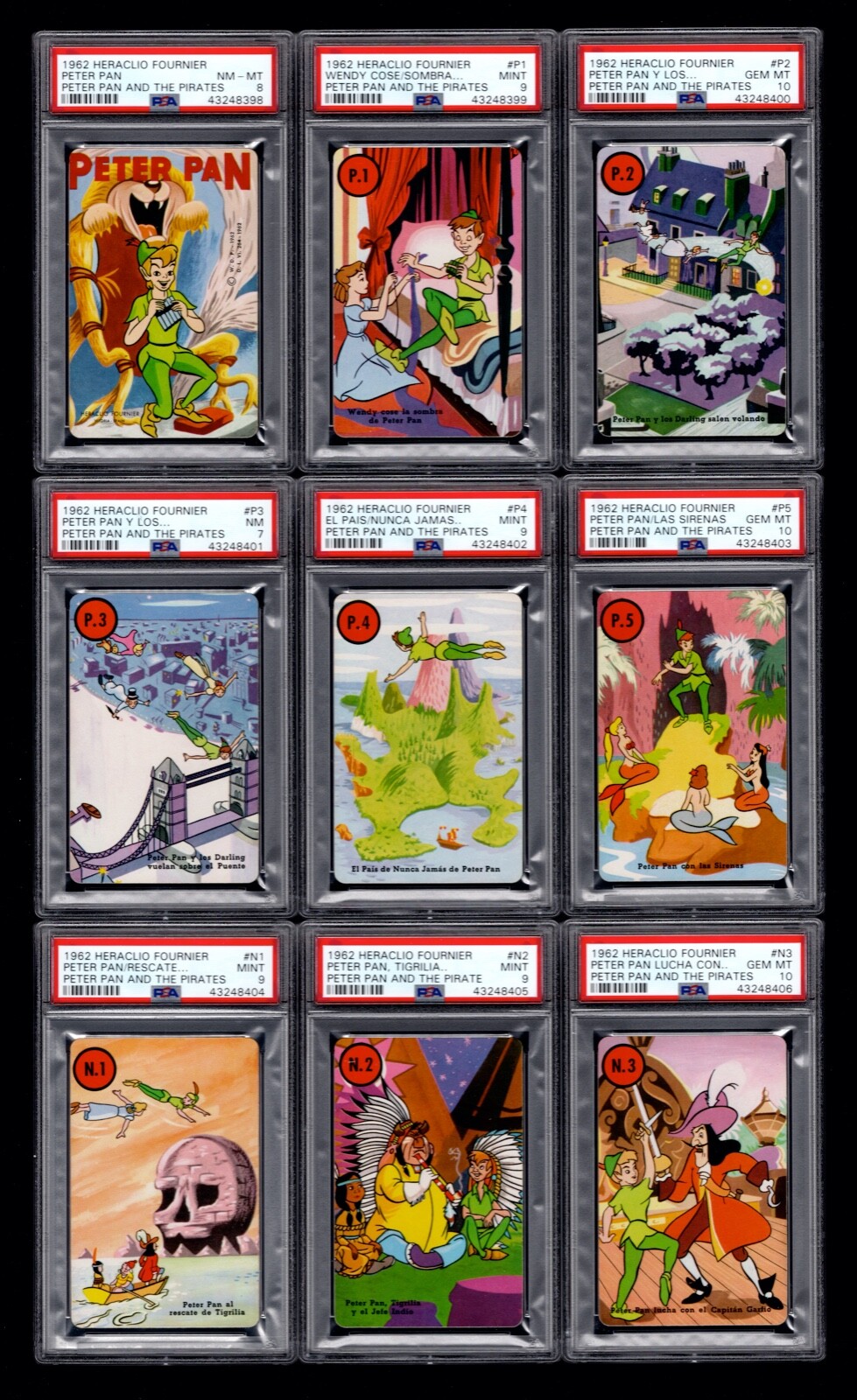 PETER PAN 1962 WALT DISNEY Fournier (Complete Set of 44 PSA Graded Cards) RARE