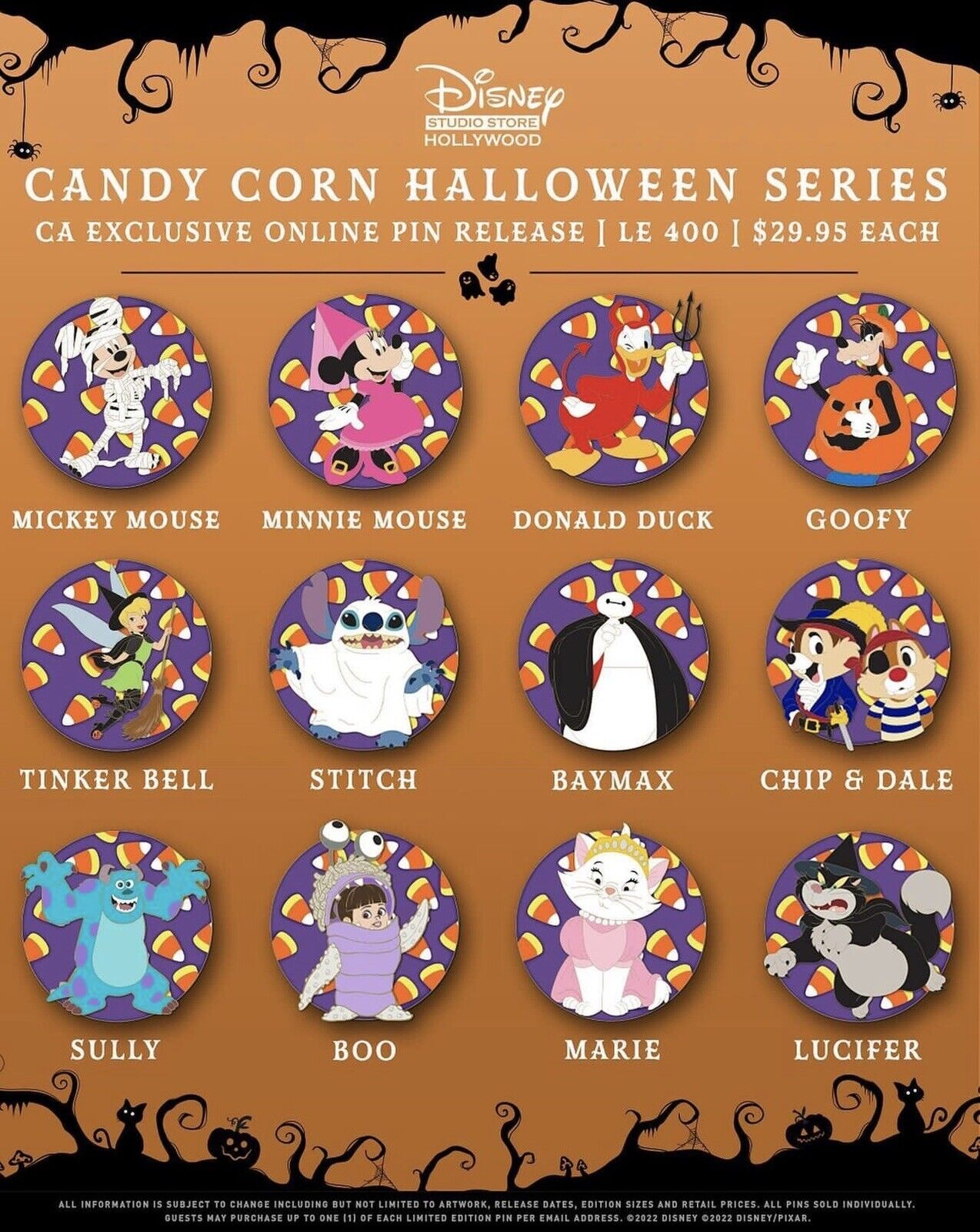 le400 DSSH Candy Corn Halloween Series Disney 12 Pin Set & Villains Pin Set 10