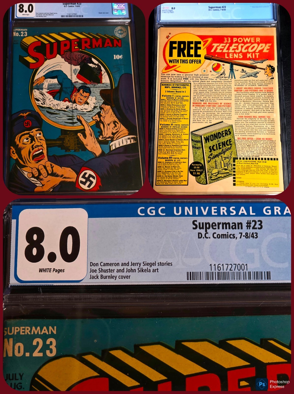Superman #23 (DC Comics July-August 1943) CGC 8.0 WHITE PAGES 