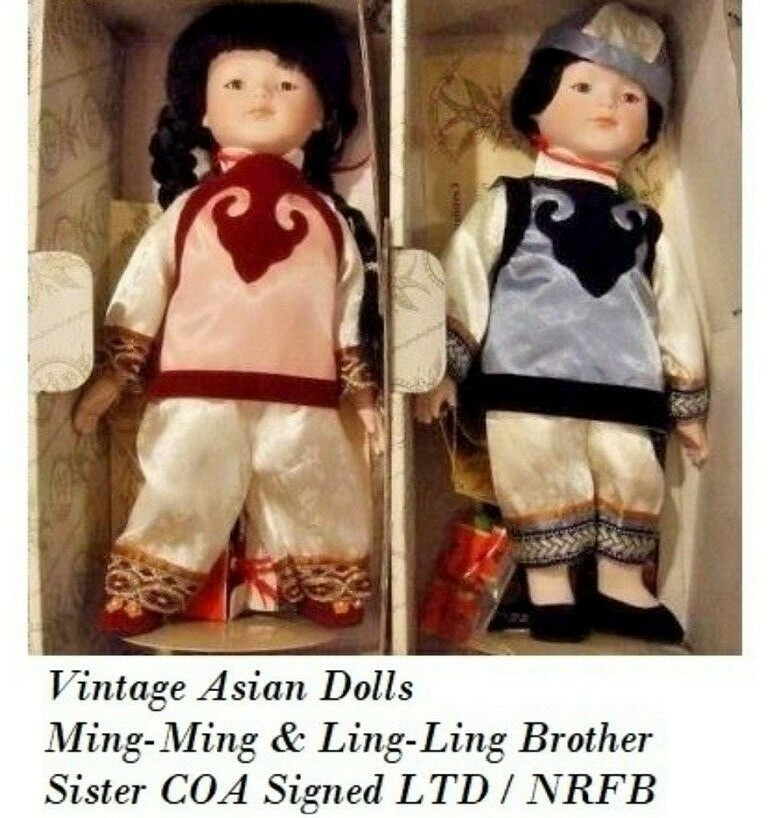 Vgt NRFB 1980s Asian Dolls Ming-Ming & Ling-Ling Brother & Sister COA Signed LTD Vgt NRFB 1980s Asian Dolls Ming-Ming & Ling-Ling Brother & Sister COA Signed LTD