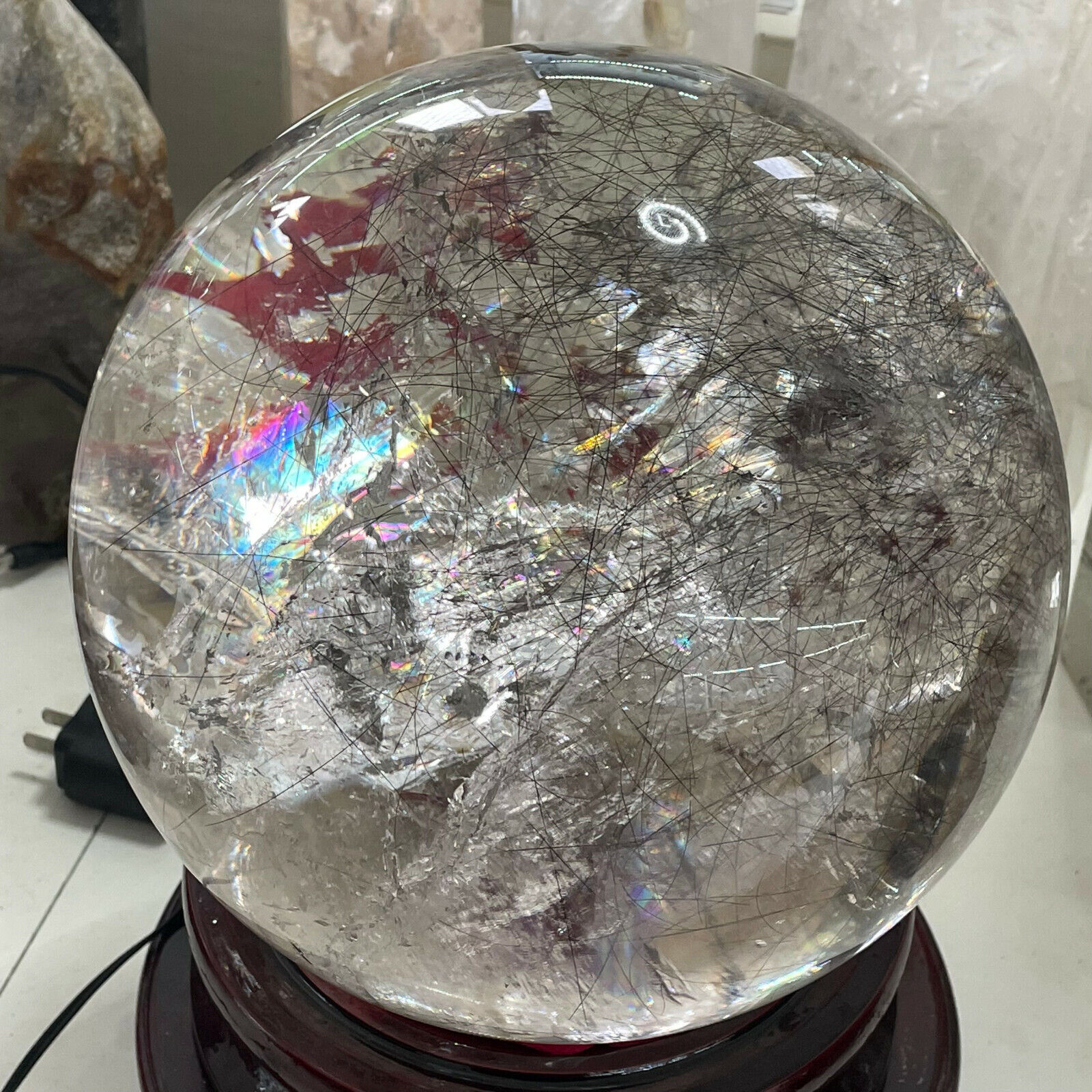 38LB TOP Natural black hair crystal quartz sphere crystal ball healing MH75