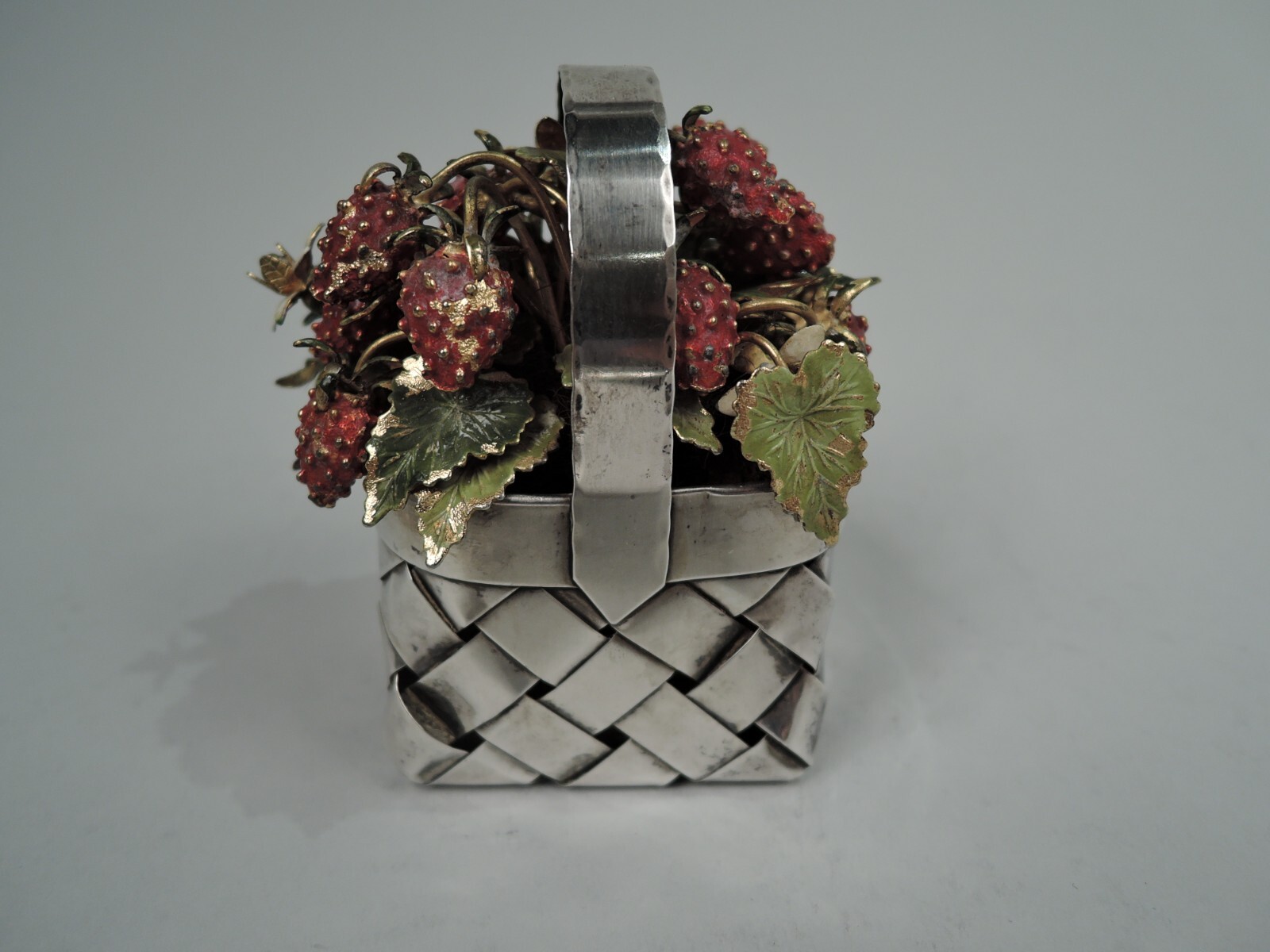 Cartier Basket Midcentury Modern Strawberry American Sterling Silver Enamel Cartier Basket Midcentury Modern Strawberry American Sterling Silver Enamel