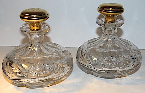 ANTIQUE HAWKES CRYSTAL & 14K,GORHAM STOPPERS PERFUME COLOGNE BOTTLE,X 146, SET
