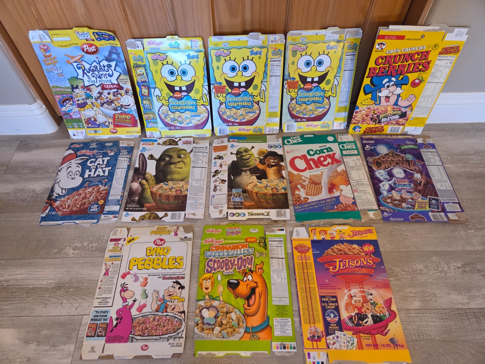 Vintage Kids Cereal Box Lot 13 SpongeBob Rugrats Shrek Scooby Doo Jetsons Vintage Kids Cereal Box Lot 13 SpongeBob Rugrats Shrek Scooby Doo Jetsons