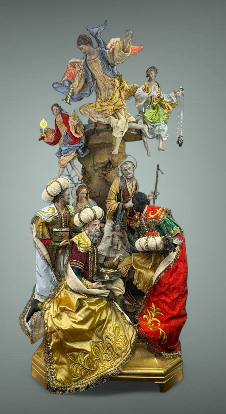 Complete Nativity Art Figurines 45X80 CM Neapolitan Crib IHS Complete Nativity Art Figurines 45X80 CM Neapolitan Crib IHS