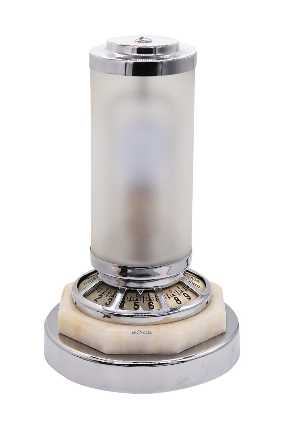 Jaeger LeCoultre France 1928 Art Deco Luxhora Cylindrical Desk Clock And Lamp Jaeger LeCoultre France 1928 Art Deco Luxhora Cylindrical Desk Clock And Lamp