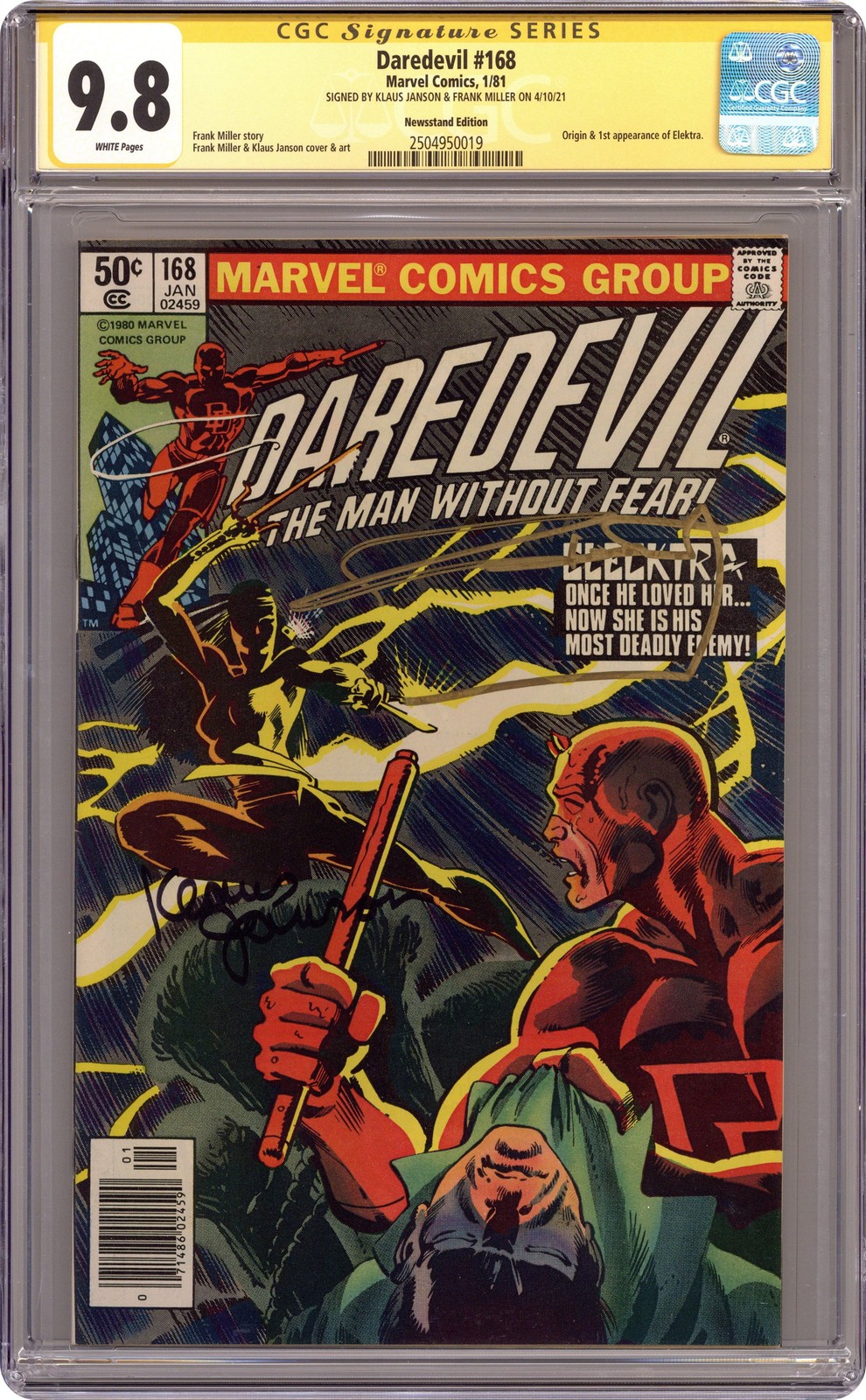 Daredevil #168N Newsstand Variant CGC 9.8 SS Janson/Miller 1981 2504950019 Daredevil #168N Newsstand Variant CGC 9.8 SS Janson/Miller 1981 2504950019