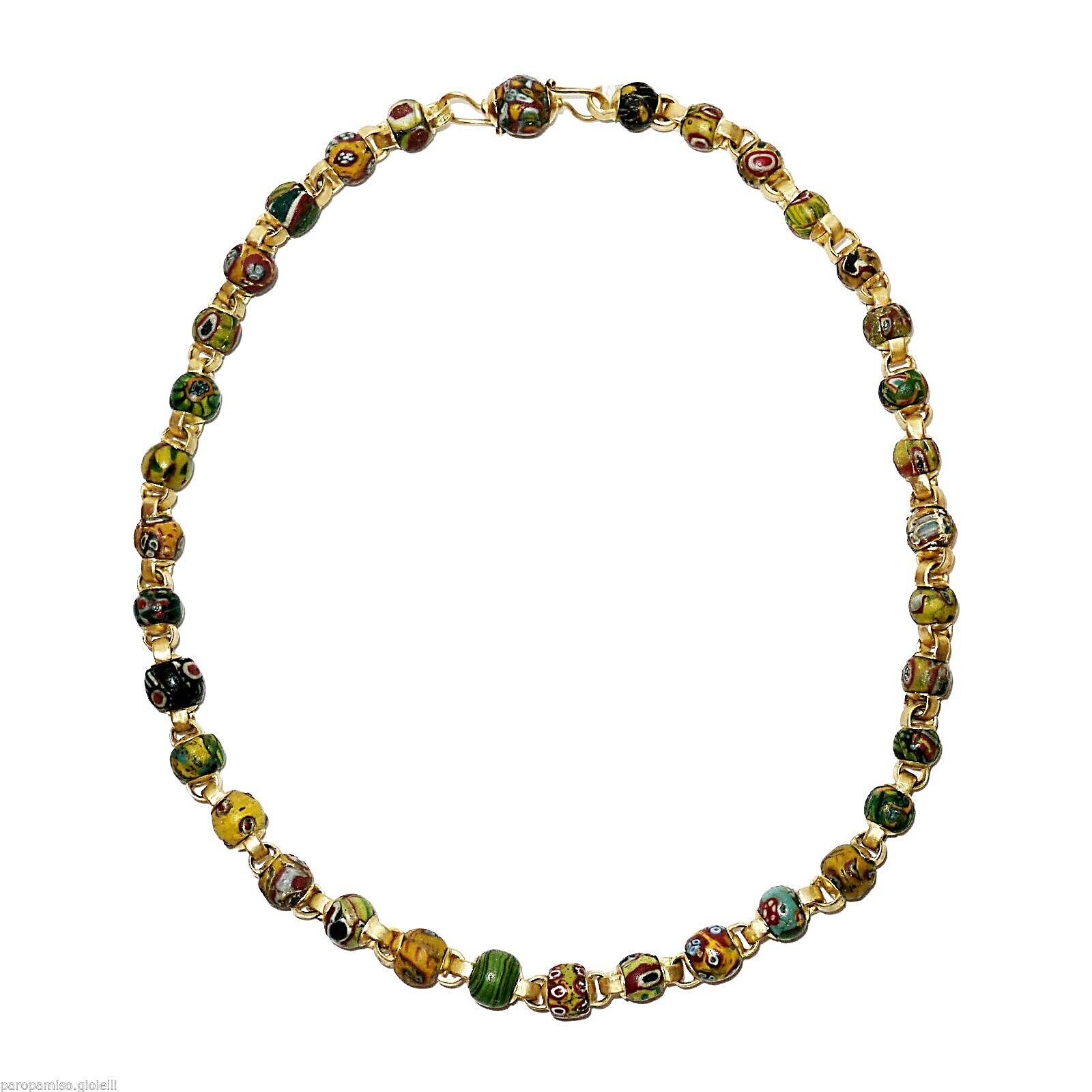 (0734) Necklace of Early Islamic Glass Beads Mount in 18k Gold  