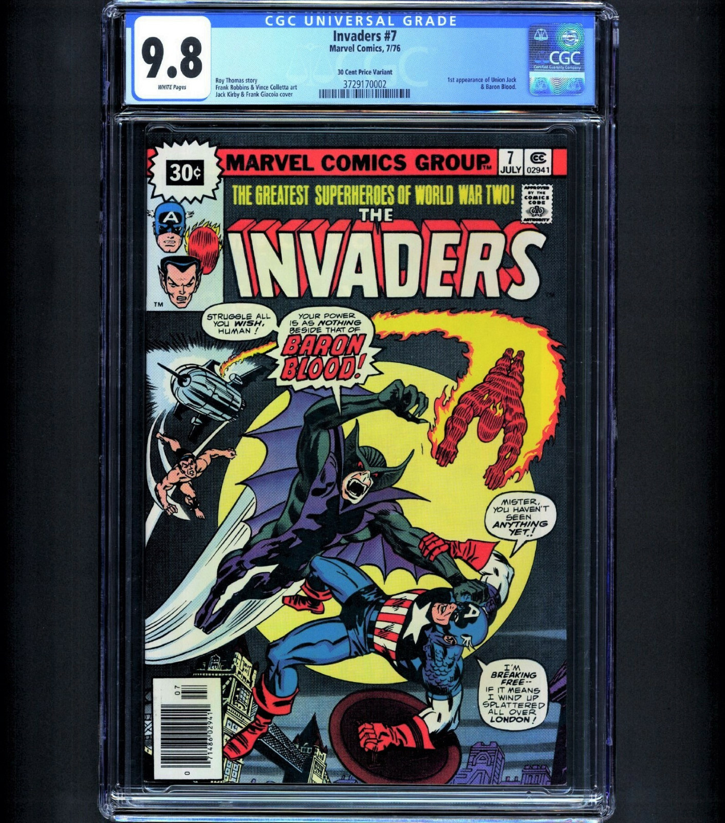 1 of 1 PRICE VARIANT Invaders #7 CGC 9.8 1st Baron Blood Freedom Five Union Jack 1 of 1 PRICE VARIANT Invaders #7 CGC 9.8 1st Baron Blood Freedom Five Union Jack