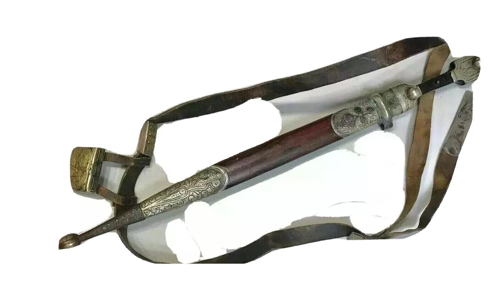 Genuine Russian Caucasian Dagger Kinjal Scabbard 19Century Silver Niello W/Belt