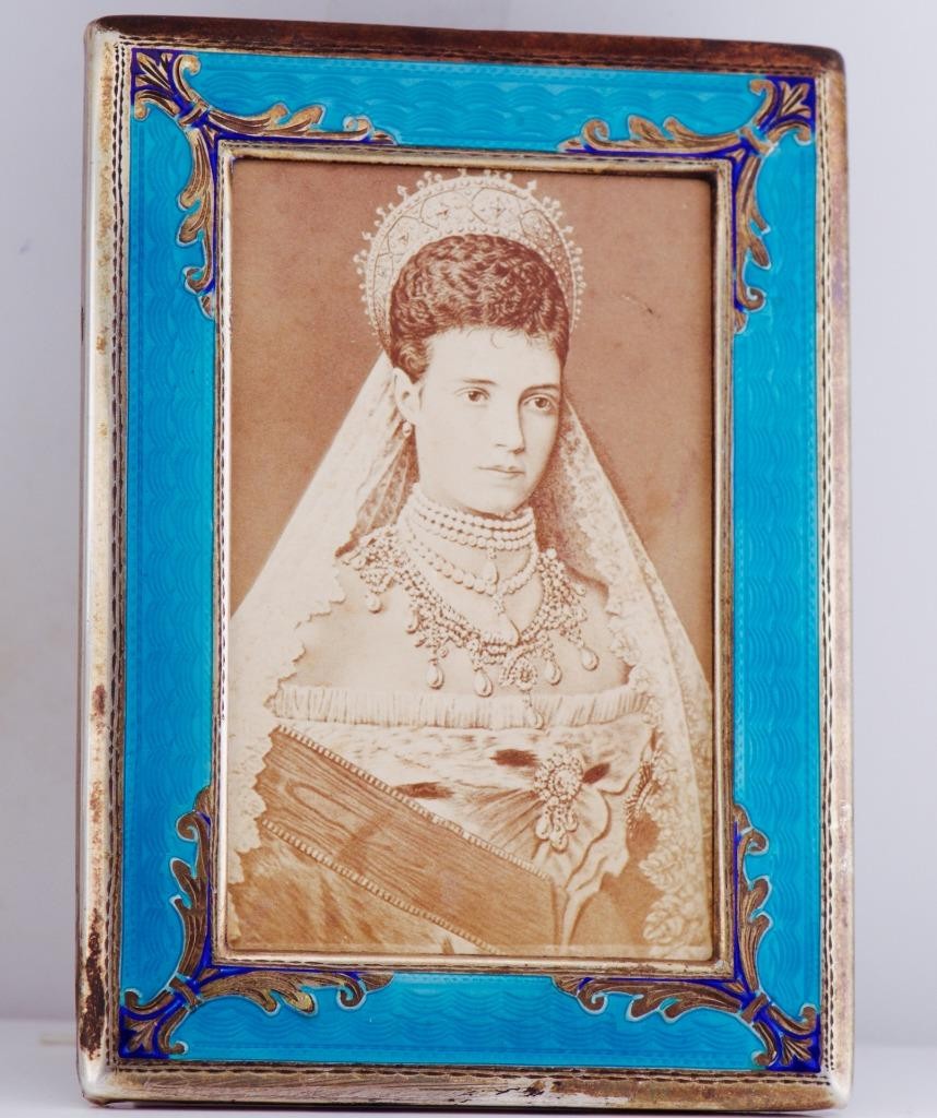 Antique Imperial Faberge Silver & Guilloché Enamel Desk Frame –CDV Empress Maria