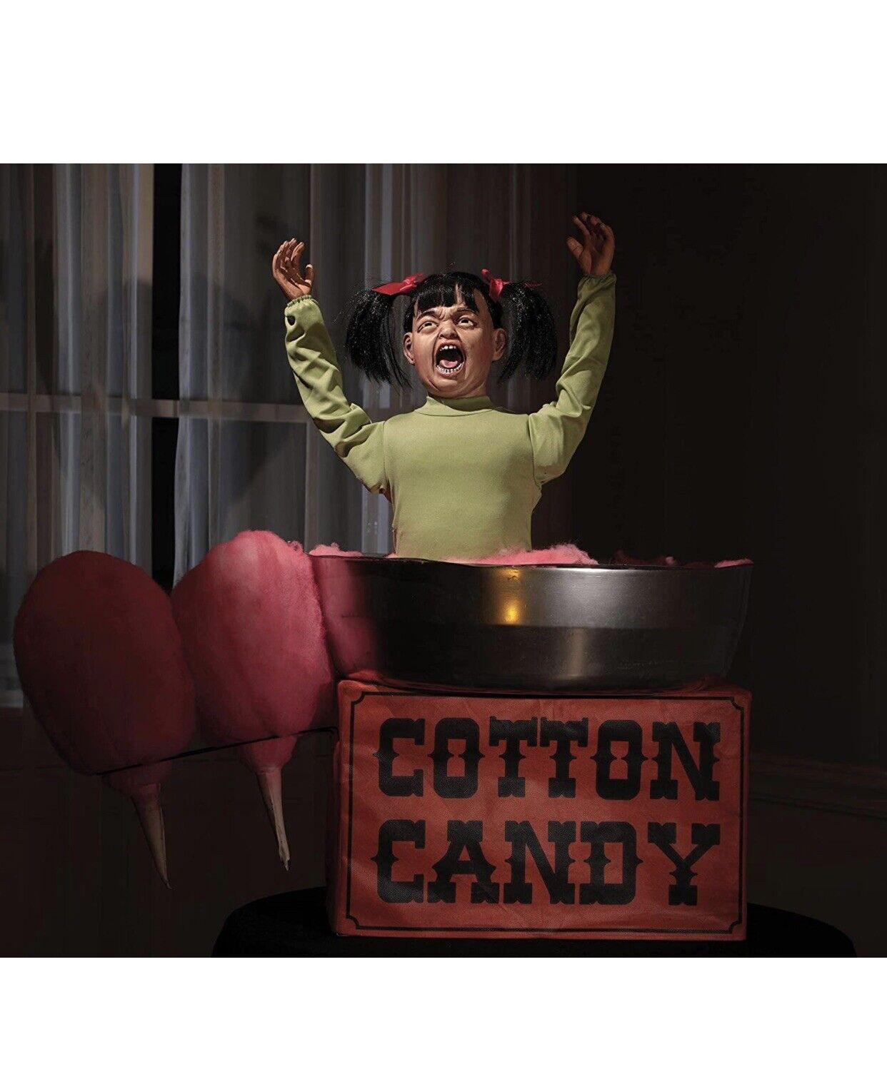 Animated Screaming Girl Spinning In Cotton Candy Machine Halloween Prop (a)