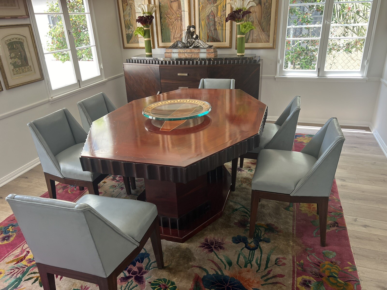 8-pc. original French Ebony d'Massacar Art Deco Dining set signed Cayette c 1925 8-pc. original French Ebony d'Massacar Art Deco Dining set signed Cayette c 1925