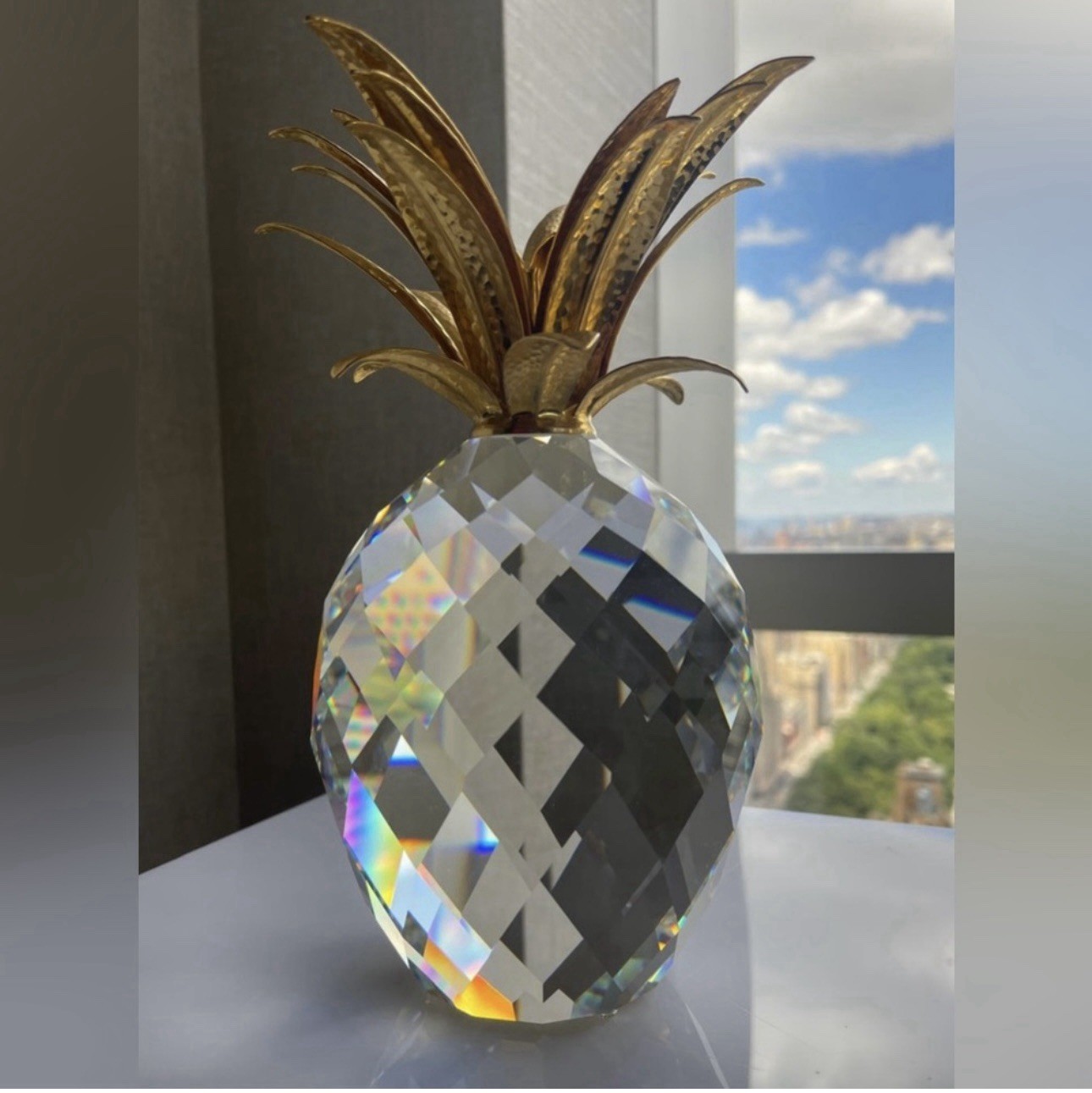 Vintage 1990’s Swarovski GIANT Large Pineapple with Gold Hammered Leaves. H 9.5” Vintage 1990’s Swarovski GIANT Large Pineapple with Gold Hammered Leaves. H 9.5”