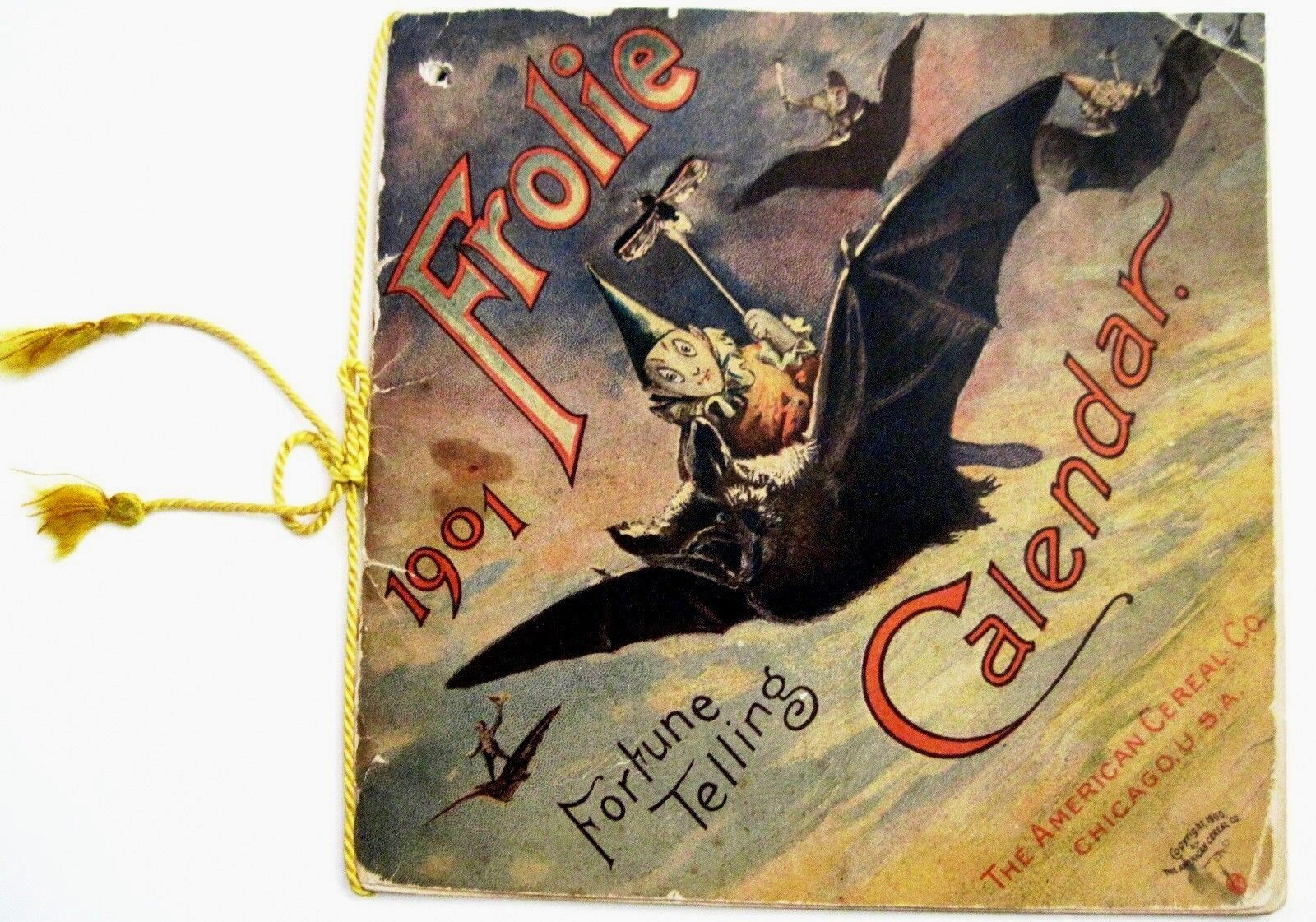 Halloween 1901 Ad Fortune Telling Calendar FROLIC w/ Zodiac &  Black Bats*