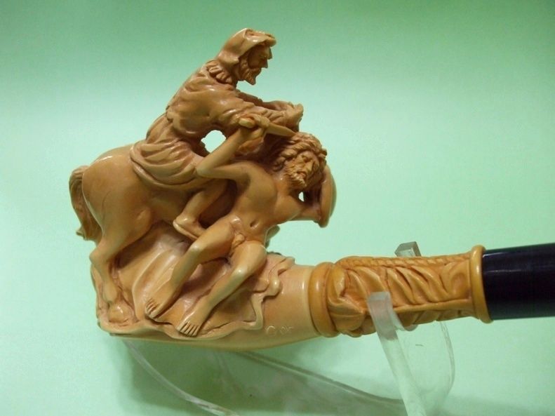 Mythological War Scene Meerschaum pipe Warrior, Slave, Horse, Lion, Dog Big 6241 Mythological War Scene Meerschaum pipe Warrior, Slave, Horse, Lion, Dog Big 6241