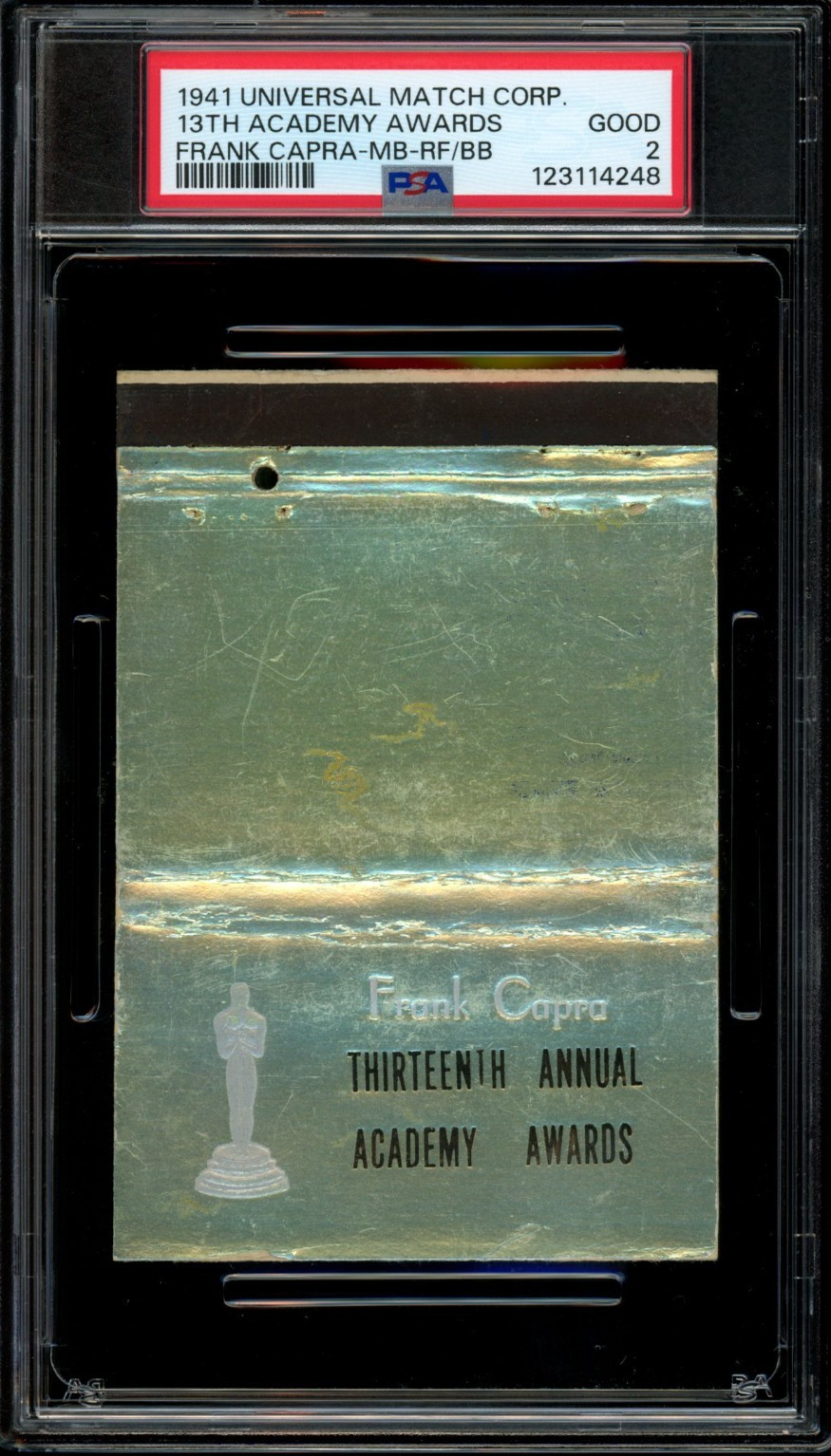 13TH ACADEMY AWARDS / 1941 Movie Matchbook Cover, Frank Capra, PSA 2